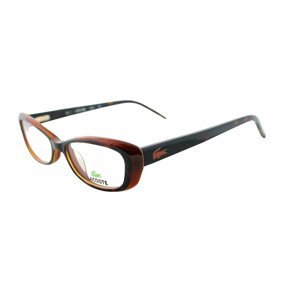 Lacoste L2611-214 Tortoise Brown Cat Eye Women's Plastic Eyeglasses with iconic crocodile logo.
