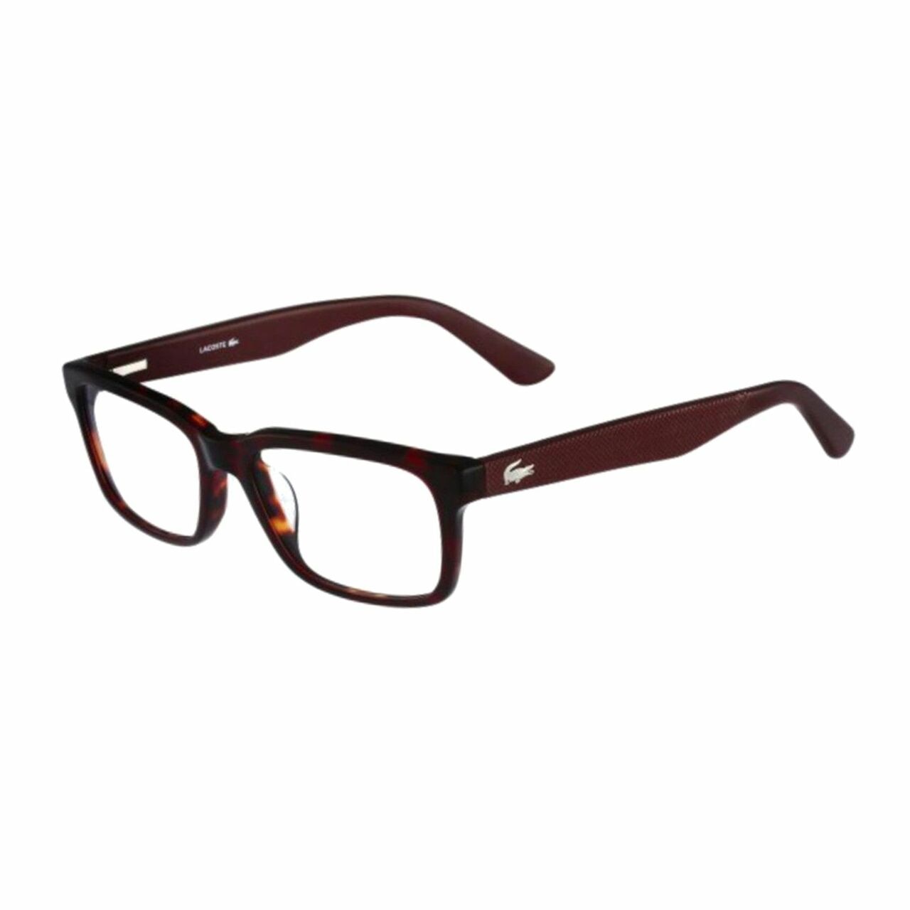 Lacoste L2672-615 Red Havana Square Men's Acetate Eyeglasses with full-rim design and demo lens.