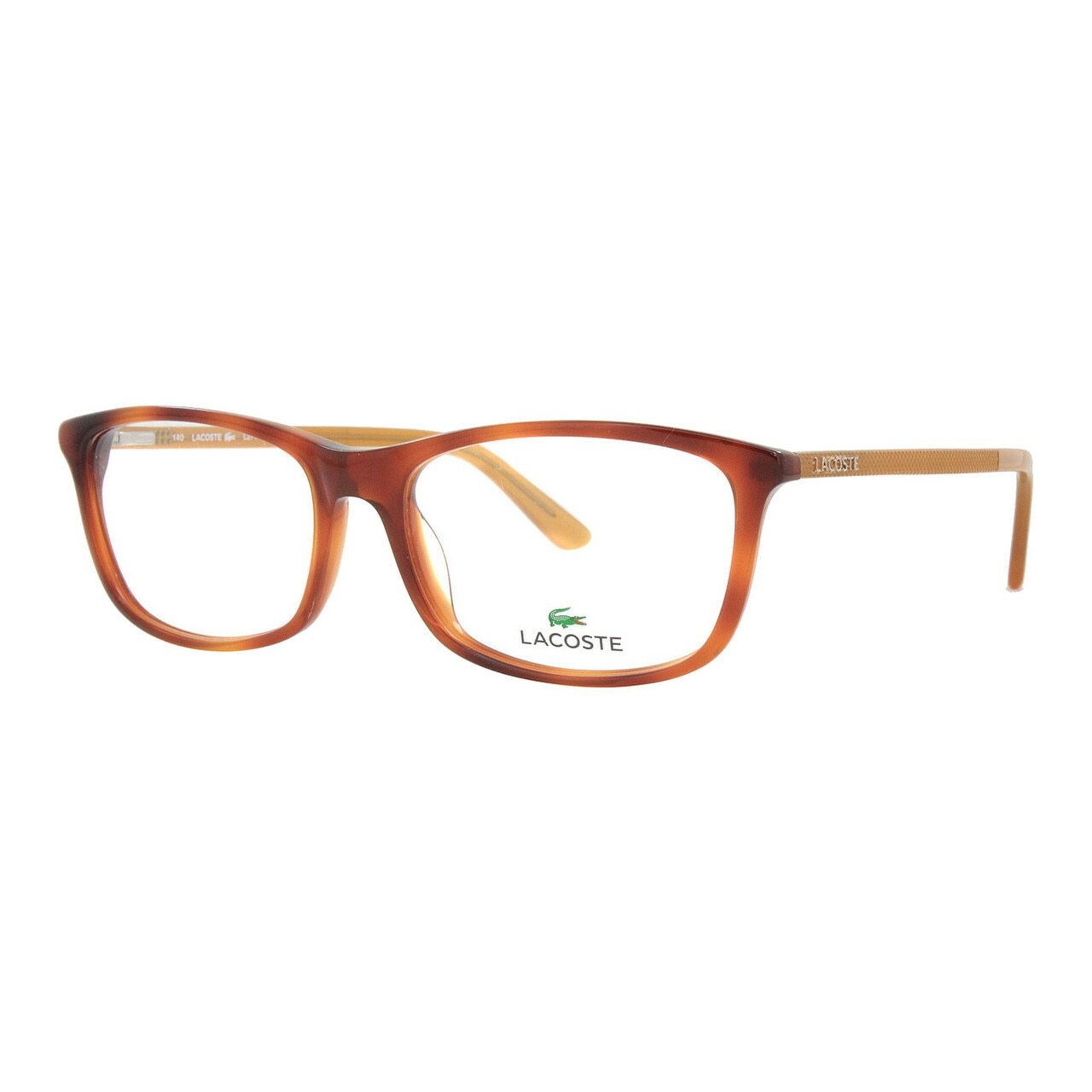 Lacoste L2711-218 Light Havana Square Unisex Acetate Eyeglasses displayed elegantly with a light background.