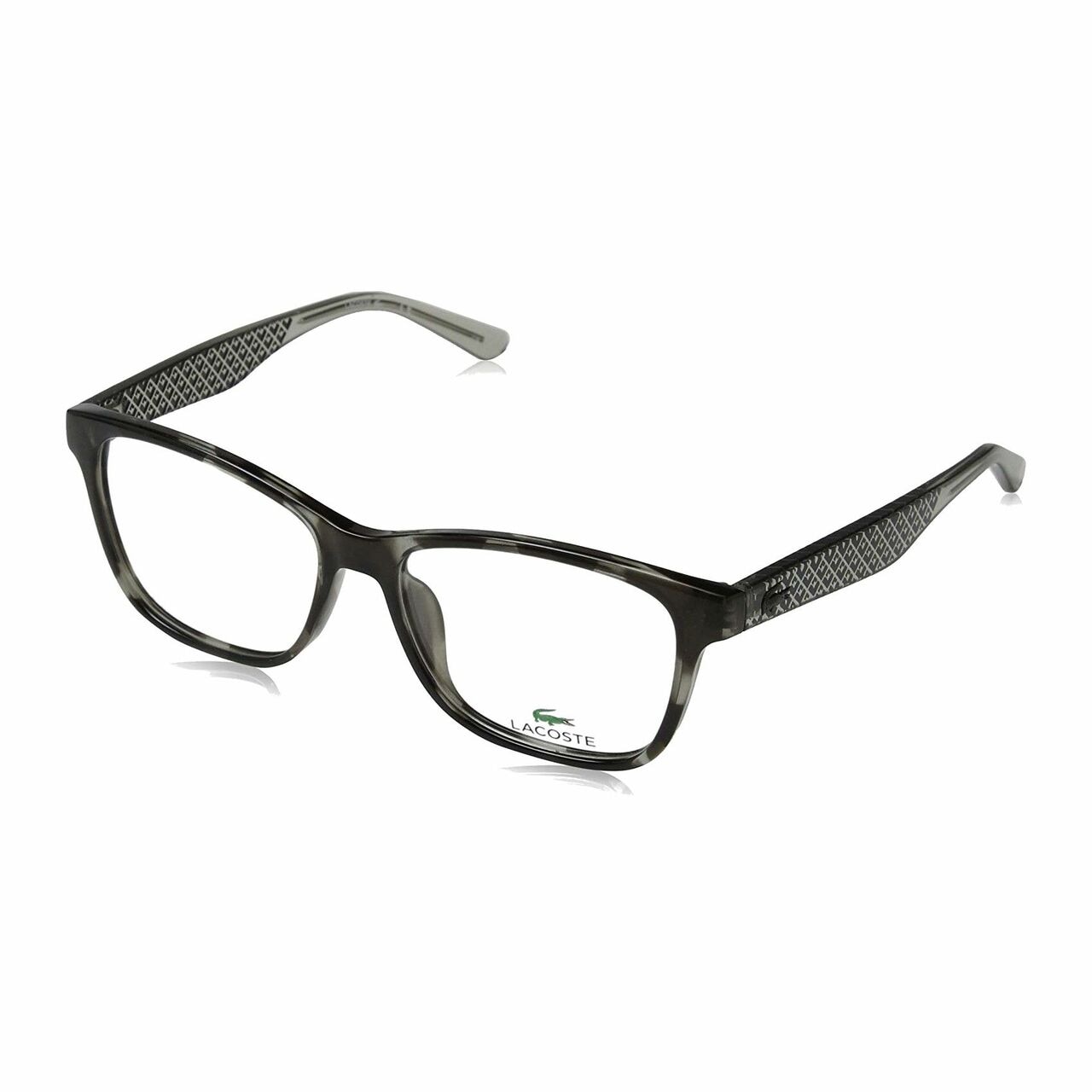 Lacoste L2774-035 Grey Square Women's Plastic Eyeglasses with crocodile logo and stylish design.