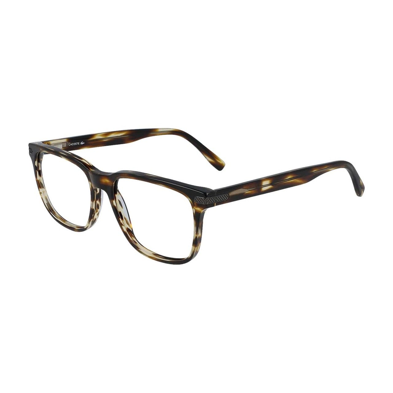 Lacoste L2840-210 Striped Brown Square Men's Acetate Eyeglasses showcasing a stylish design with a full-rim frame.