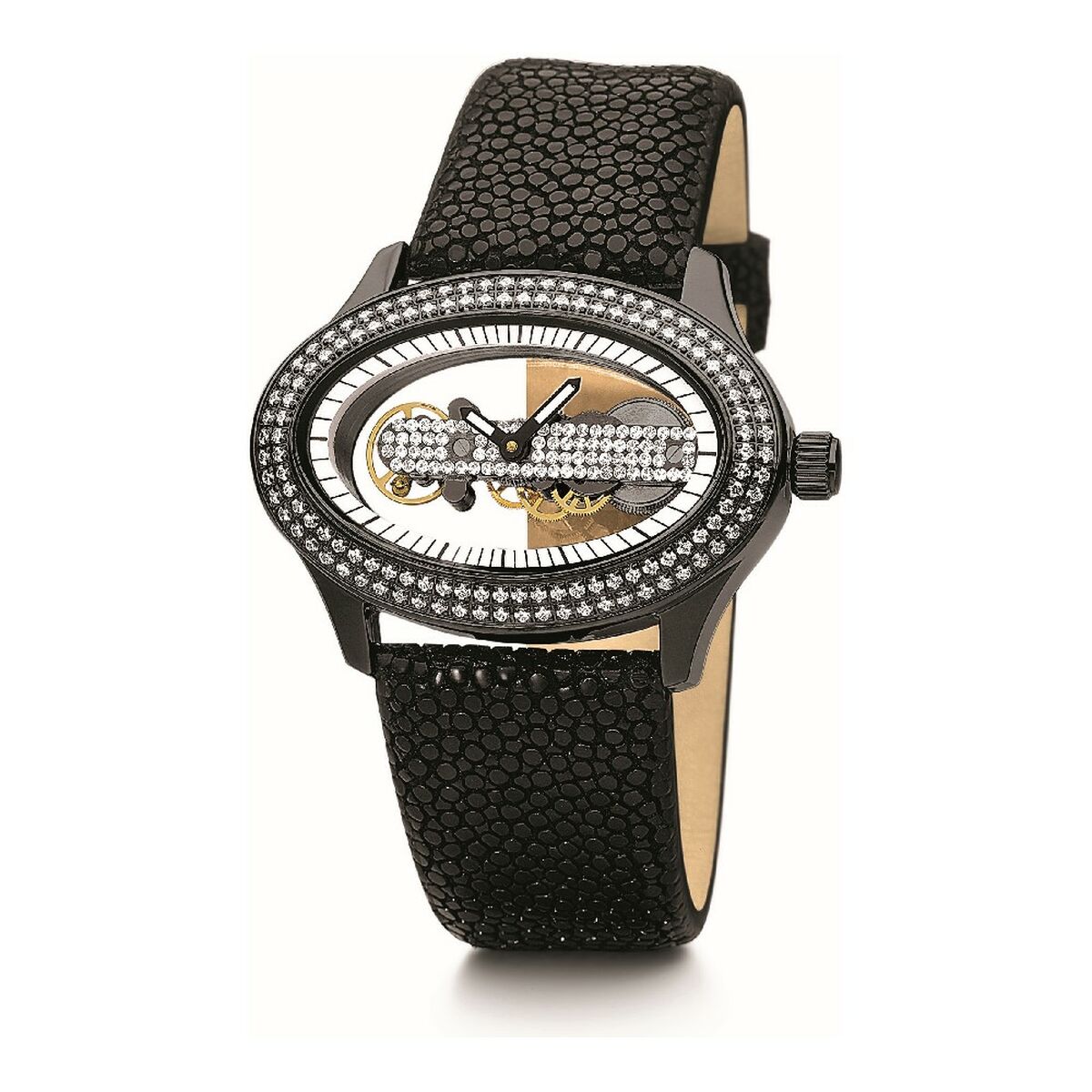 Luxurious black diamond-encrusted watch