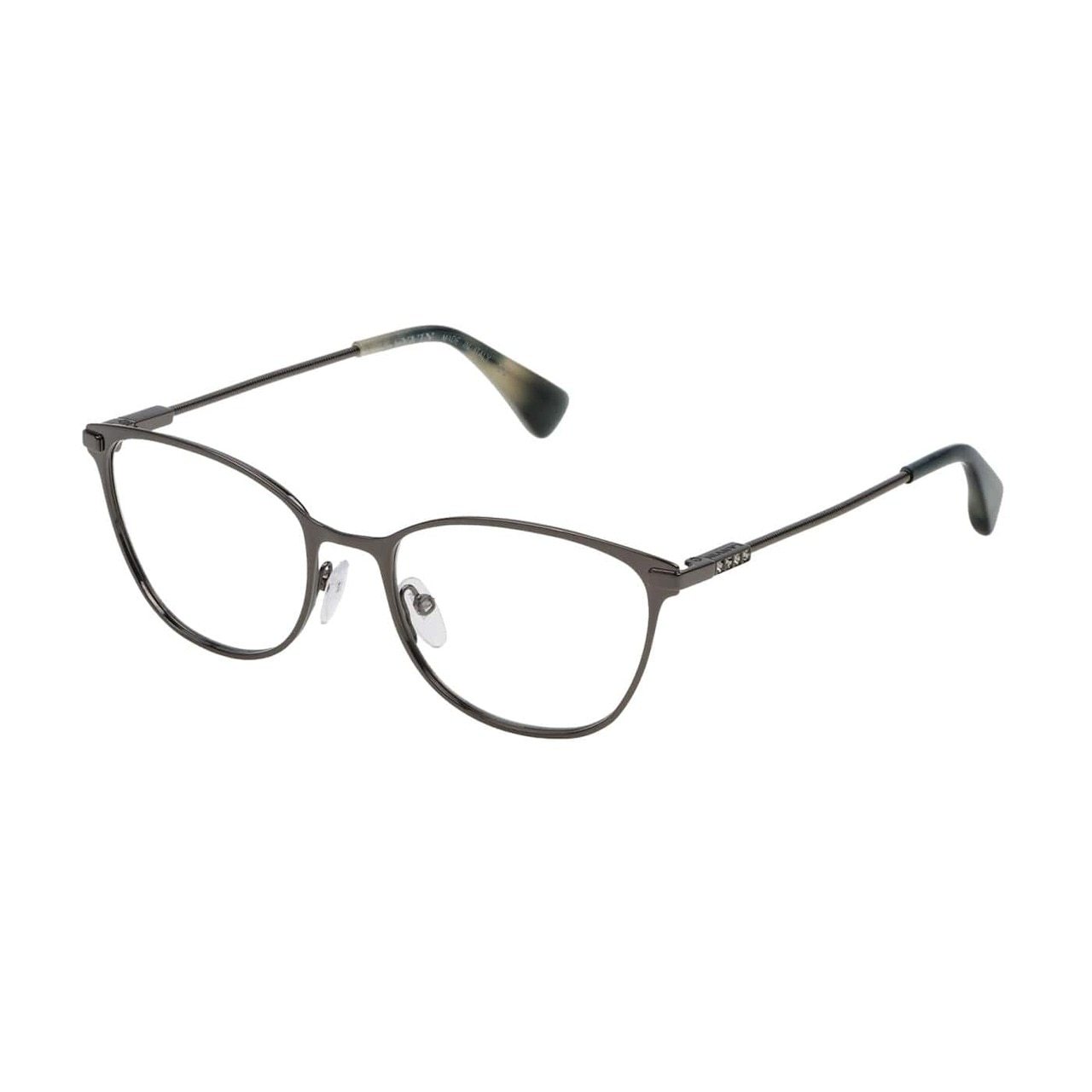 Stylish Lanvin VLN 095S-0568 shiny gunmetal square unisex metal eyeglasses with a modern design.