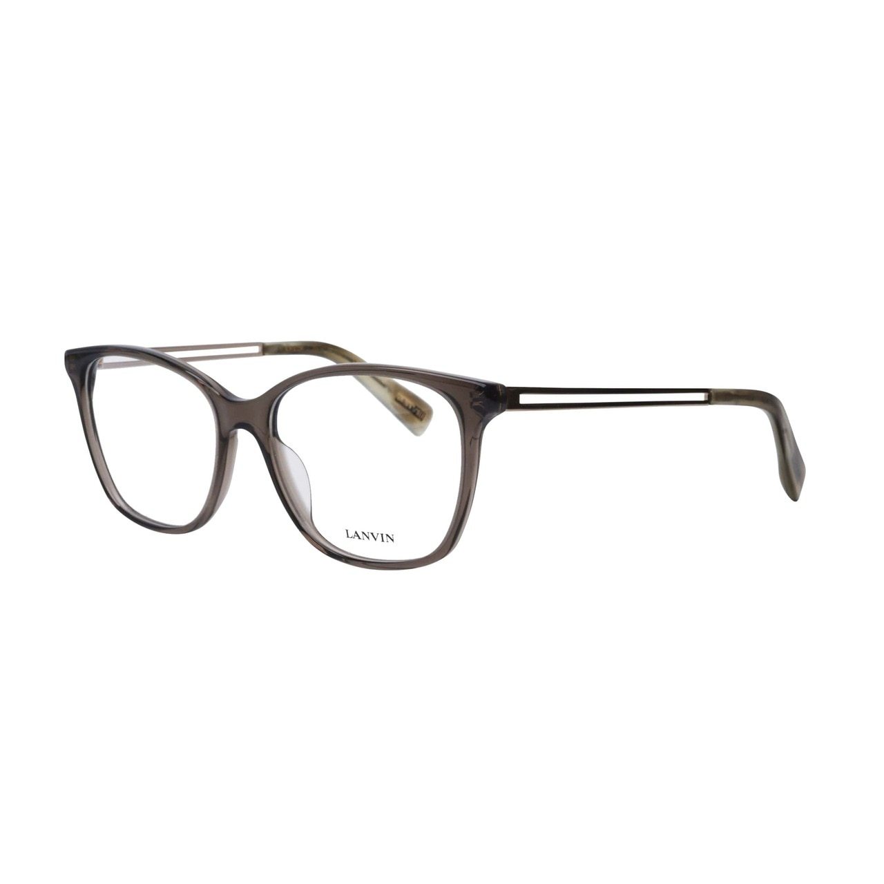 Lanvin VLN 763-09DL Transparent Grey Square Women's Eyeglasses showcasing a stylish full-rim design with acetate and metal materials.