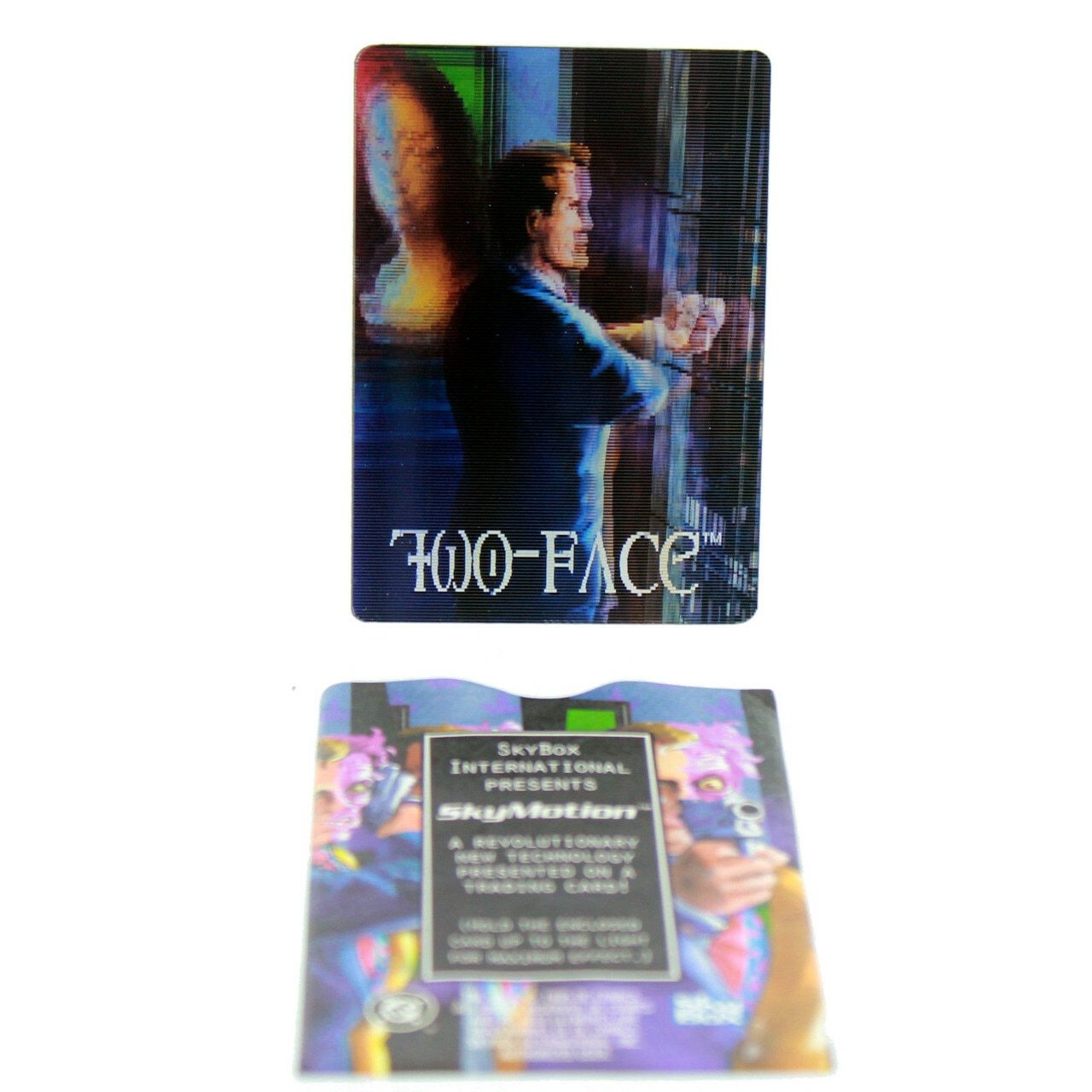 Limited Edition 1995 Skybox Skymotion card featuring Batman's villain Two Face, showcasing a motion-like image effect.