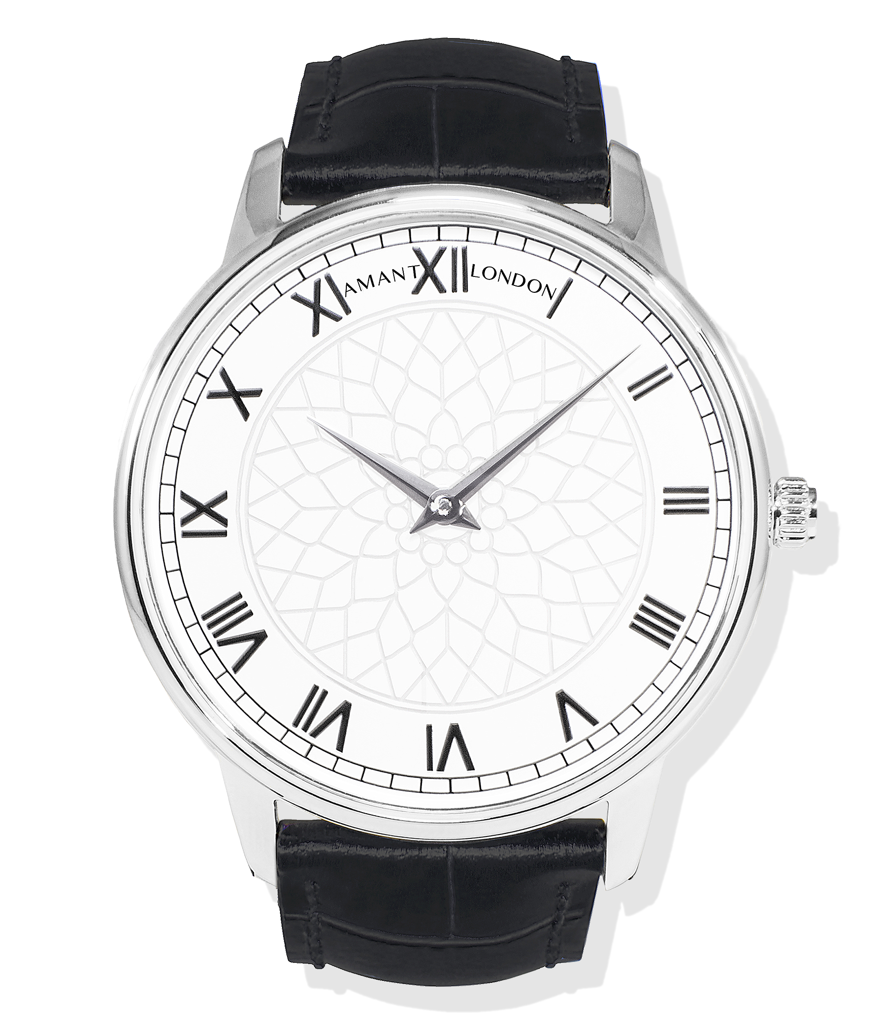 LONDON watch featuring an ultra-thin 7mm case, surgical grade stainless steel, and Italian calfskin strap in a luxurious presentation box.