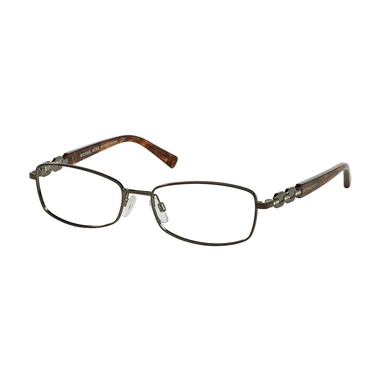 Michael Kors MK 3002B-1025 Maldives Gunmetal Rectangular Women's Metal Eyeglasses showcasing a stylish gunmetal frame and rectangular lenses.