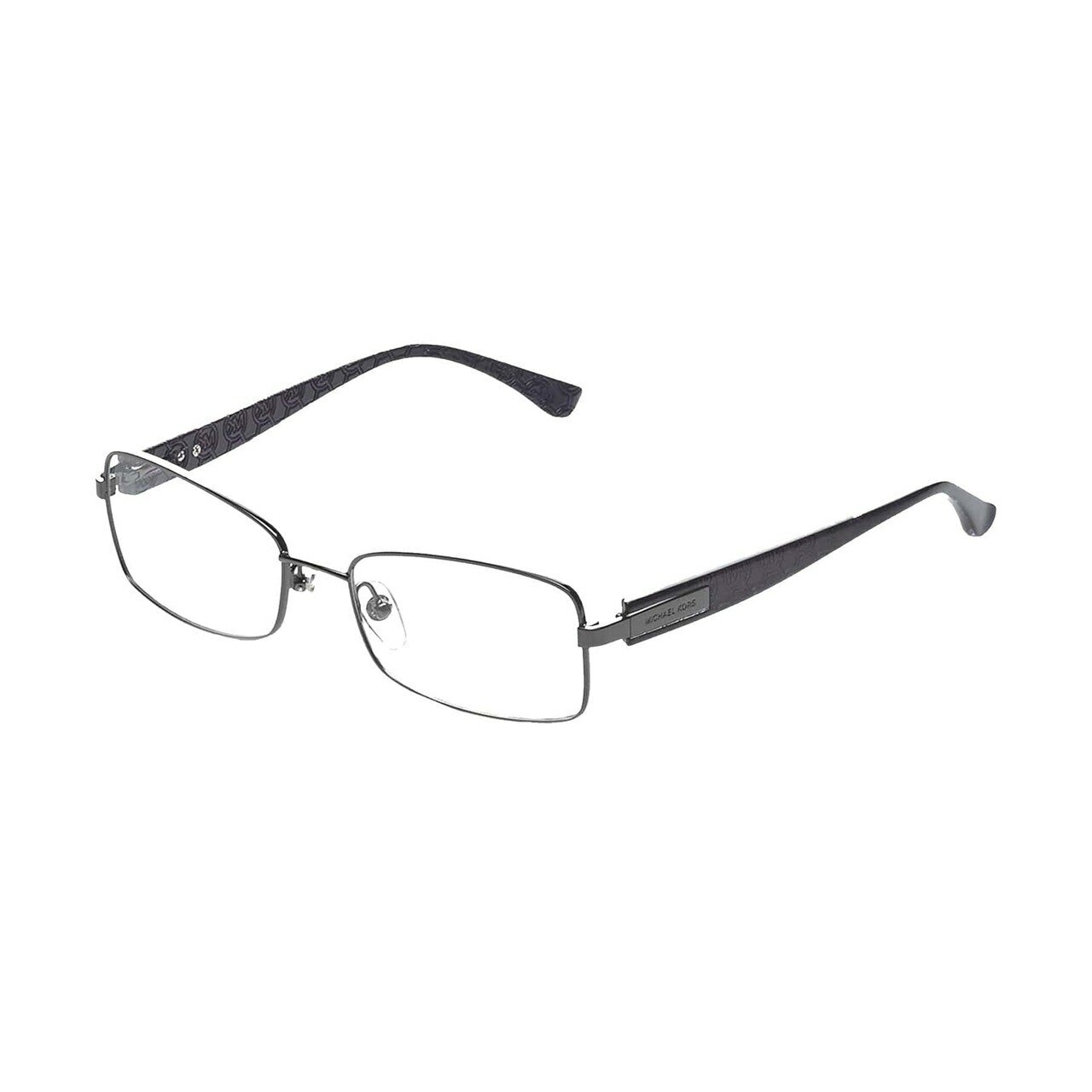 Michael Kors MK 358-033 Gunmetal Rectangular Women's Metal Eyeglasses showcasing a sleek gunmetal frame and rectangular lenses.