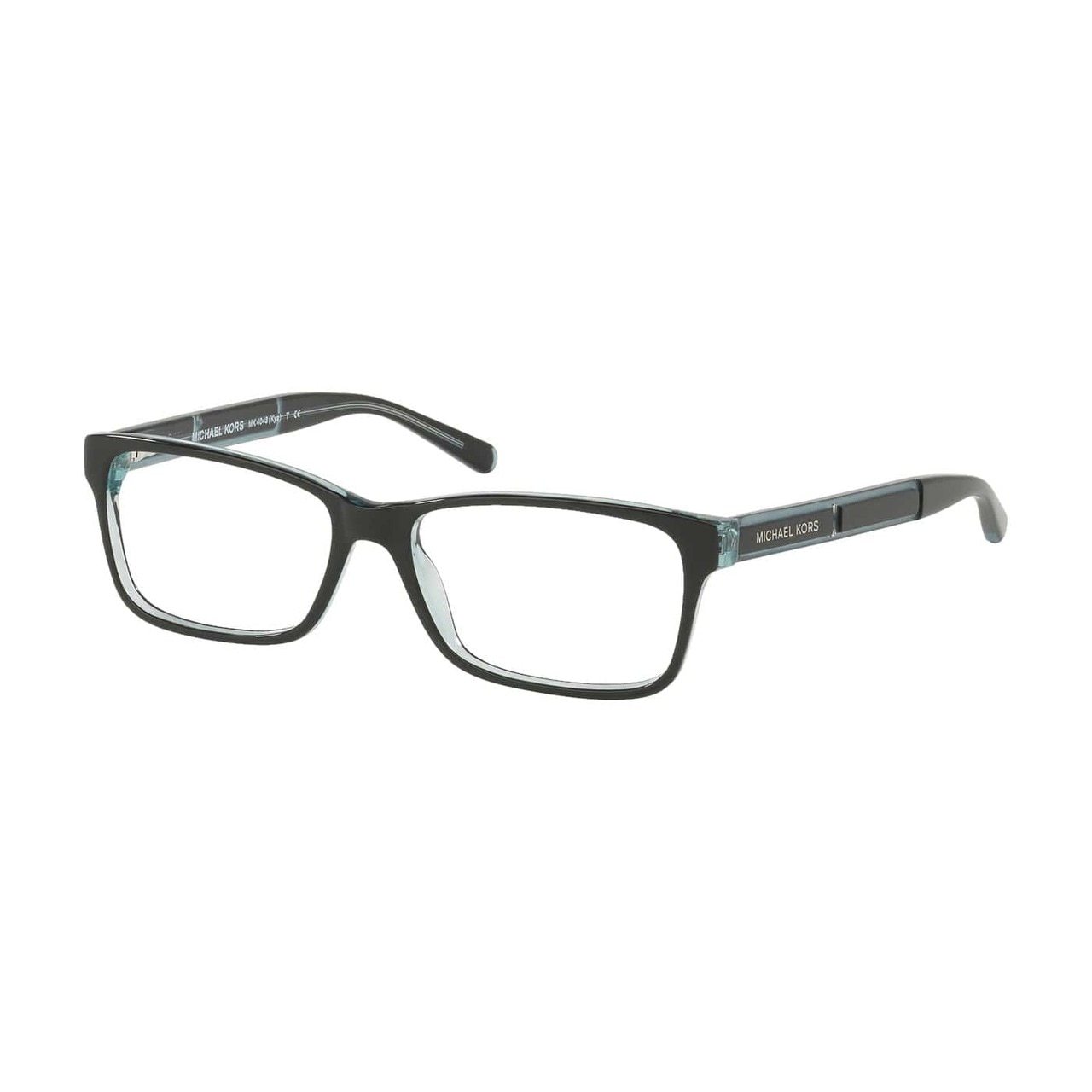 Michael Kors MK 4043-3250 Kya Black Crystal Teal Rectangular Women's Eyeglasses with stylish full-rim design.