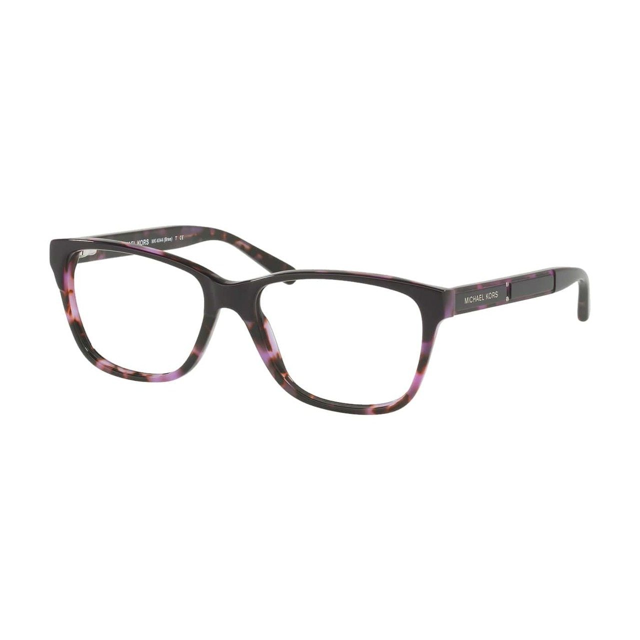Michael Kors MK 4044-3256 Bree Purple Tortoise Square Women's Eyeglasses showcasing a stylish full-rim design with a purple tortoise pattern.