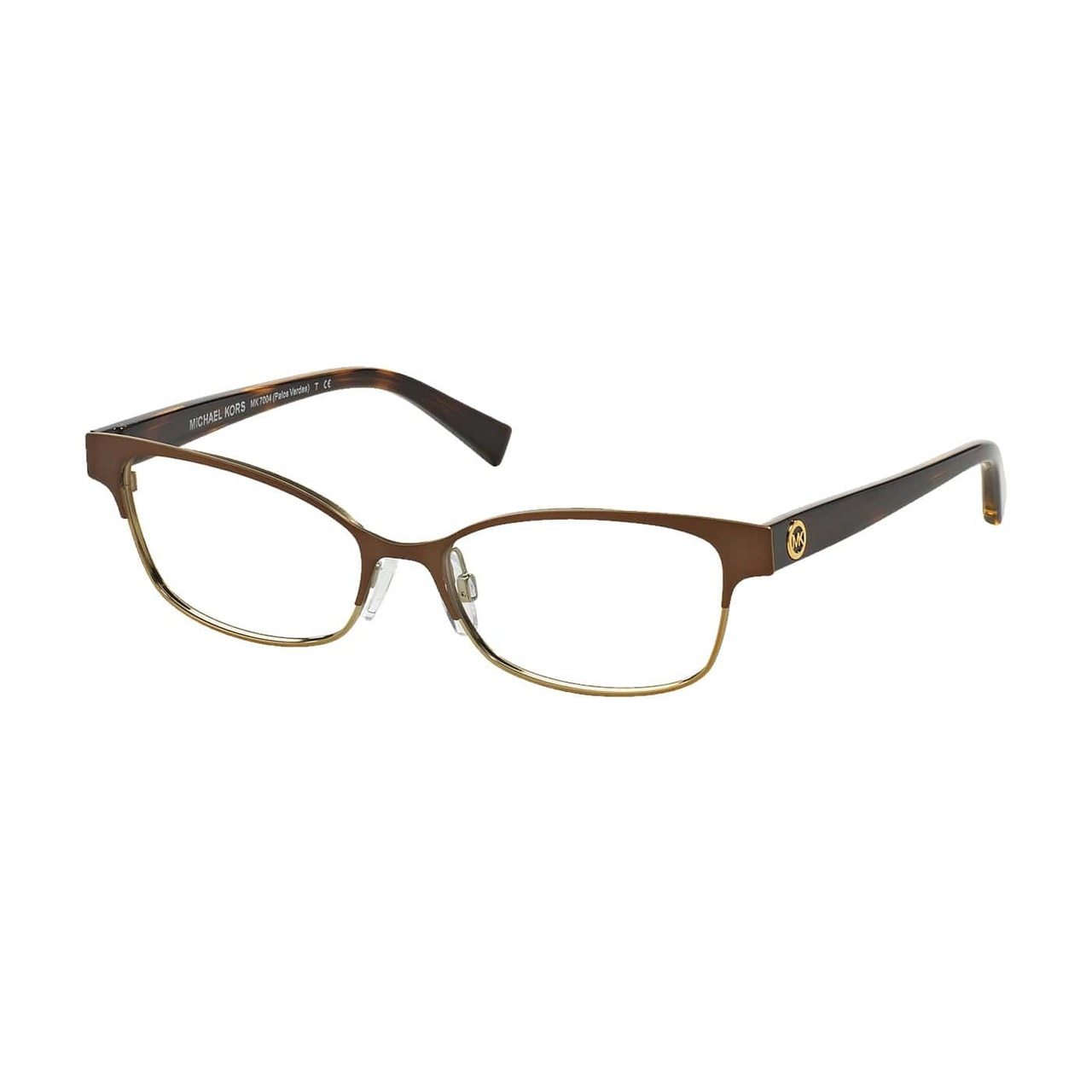 Michael Kors MK 7004-1029 Palos Verdes eyeglasses featuring a brown gold rectangular metal frame, designed for women.