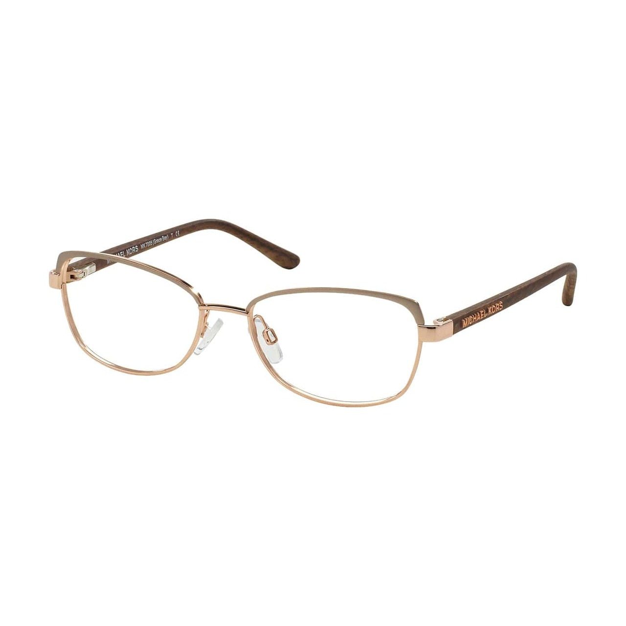 Michael Kors MK 7005-1047 Grace Bay Sand Rose Gold Rectangular Women's Metal Eyeglasses showcasing elegant design and quality materials.