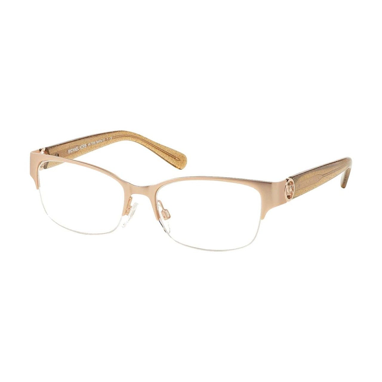Michael Kors MK 7006-1073 Tabitha VI eyeglasses in satin rose gold taupe glitter with a stylish square metal frame.