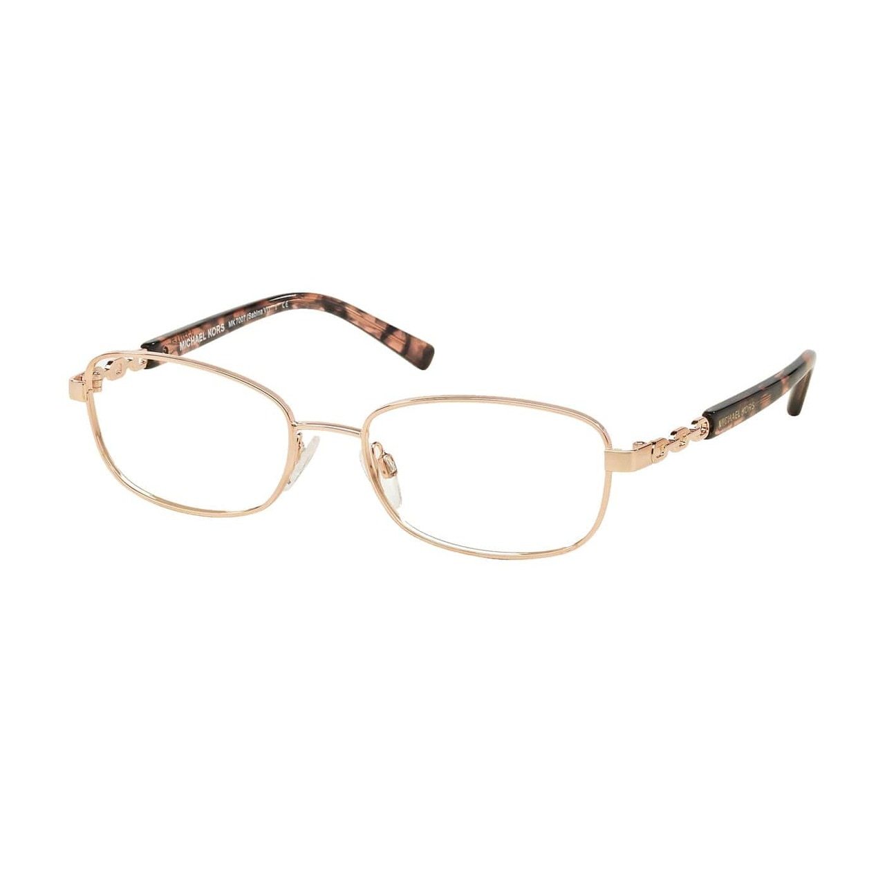 Michael Kors MK 7007-1026 Sabina VI Rose Gold Rectangular Women's Metal Eyeglasses with demo lens, showcasing elegant design.