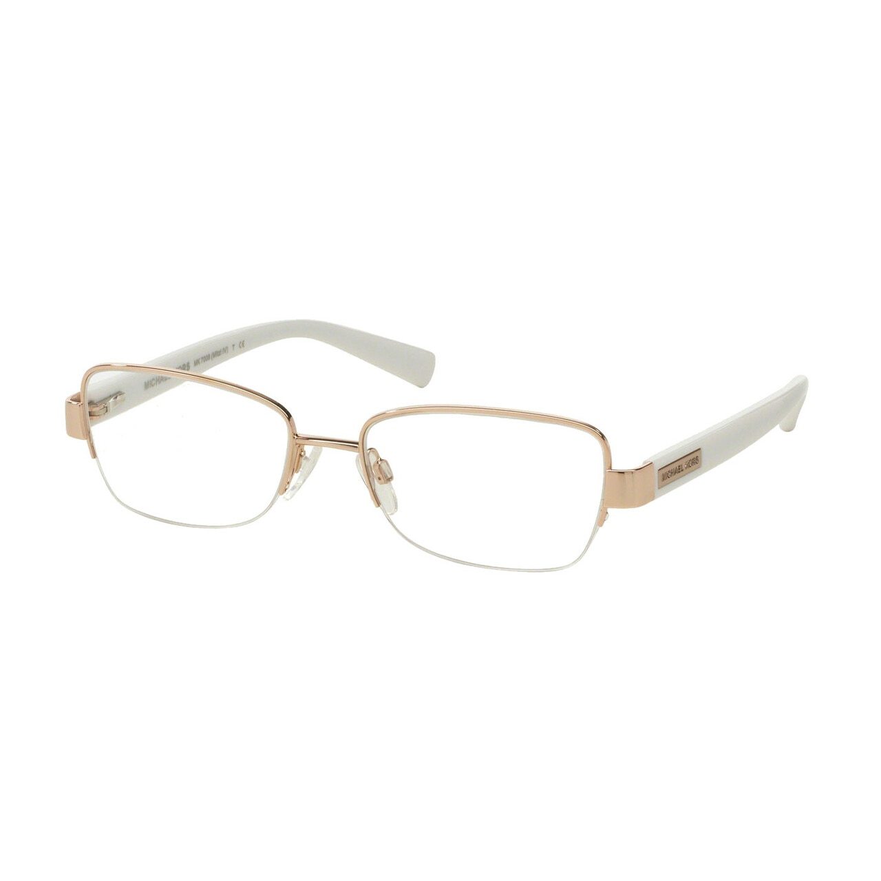 Michael Kors MK 7008-1080 Mitzi IV Rose Gold Rectangular Women's Metal Eyeglasses showcasing a stylish half-rim design.