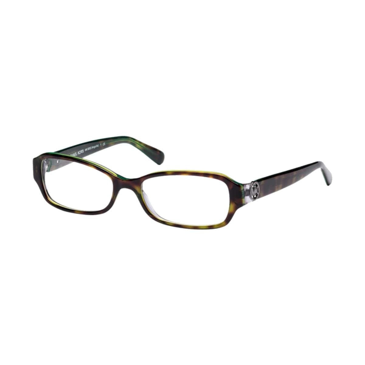 Michael Kors MK 8002-3002 Anguilla Tortoise Green Grey Rectangular eyeglasses, featuring a stylish full-rim design and acetate frame.
