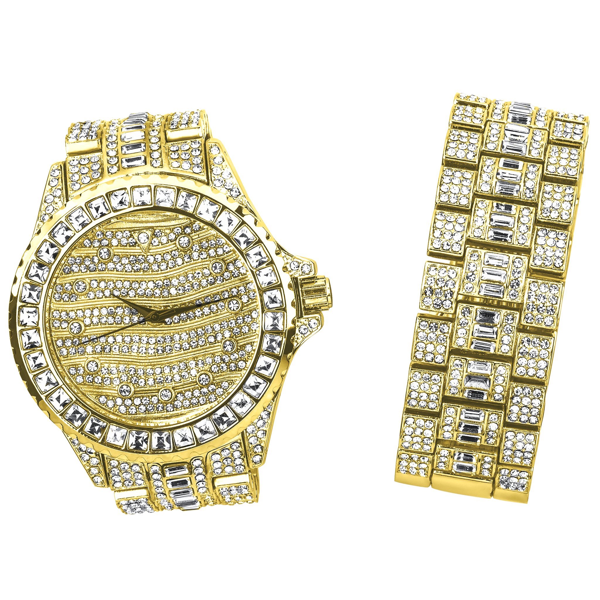 MONARCH Bling Master Watch Set featuring rhinestones and cubic zirconia in a luxurious design with a matching bracelet.