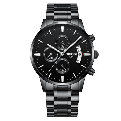 Multifunctional Men's Quartz Watch featuring a stainless steel band, luminous display, and chronograph function, showcasing its elegant design.