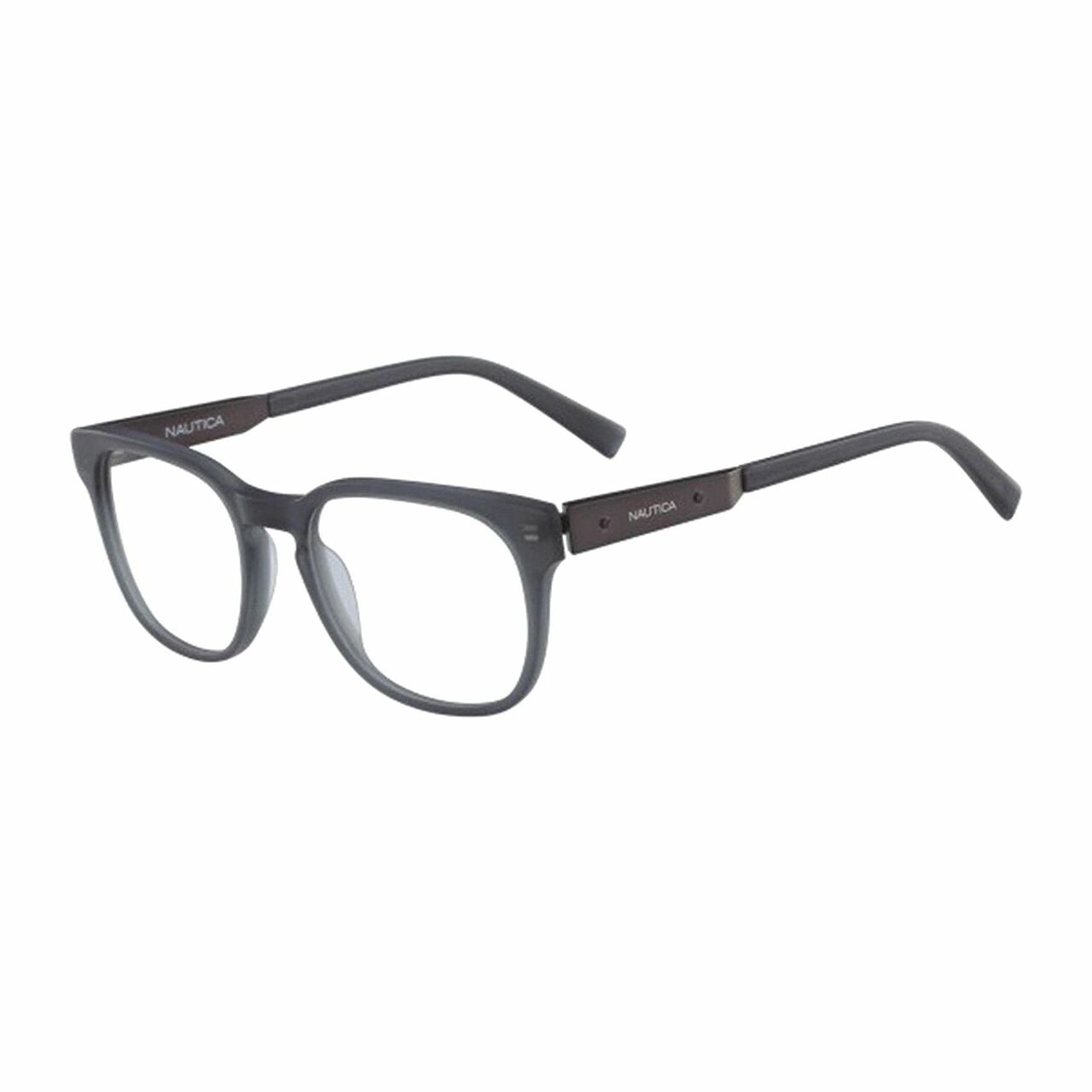 Nautica N8136-034 Matte Grey Square Men's Plastic Eyeglasses with full-rim design and demo lens.