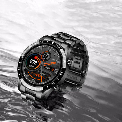 New Smart Watch Upgrade with a 1.3-inch touch screen and stainless steel wristband, designed for fitness tracking and stylish wear.