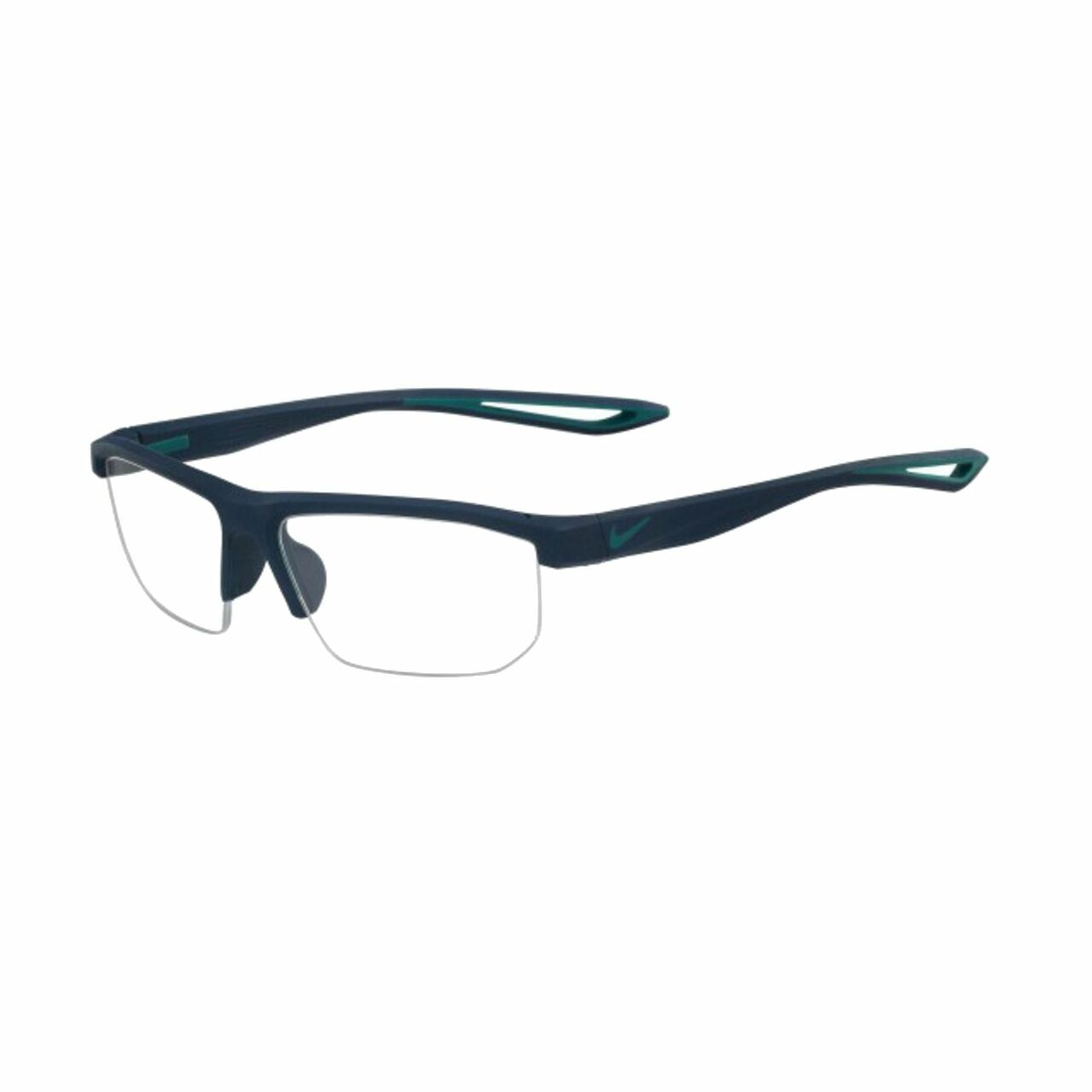 Nike 7078-401 Midnight Turquoise Rectangular Unisex Plastic Eyeglasses displayed in a stylish case, showcasing their elegant design and color.