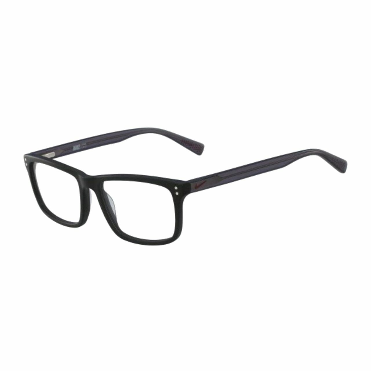 Nike 7238-002 Matte Black Grey Square Men's Plastic Eyeglasses with a stylish full-rim design.