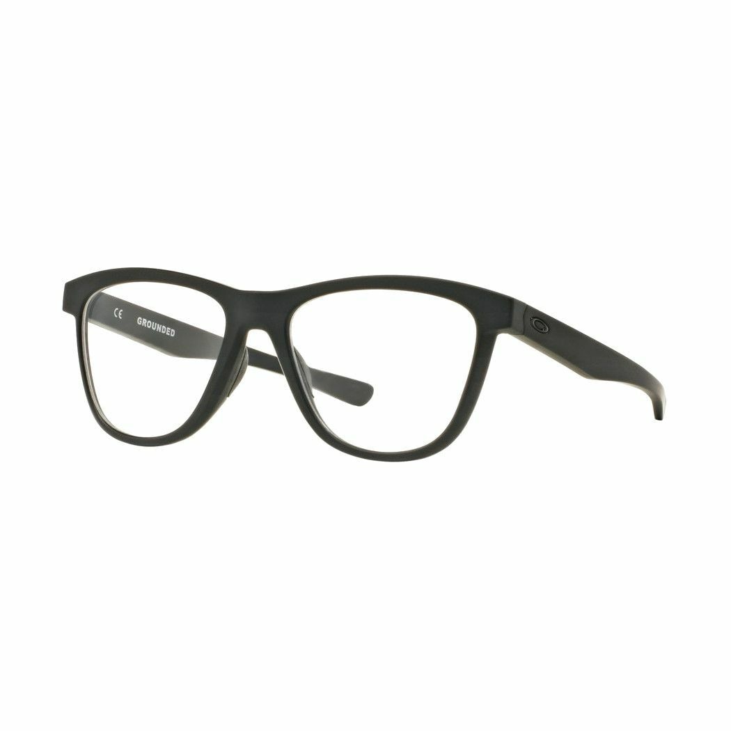 Oakley OX8070-0653 Grounded Satin Black Square Unisex Plastic Eyeglasses with demo lens, showcasing a stylish full-rim design.
