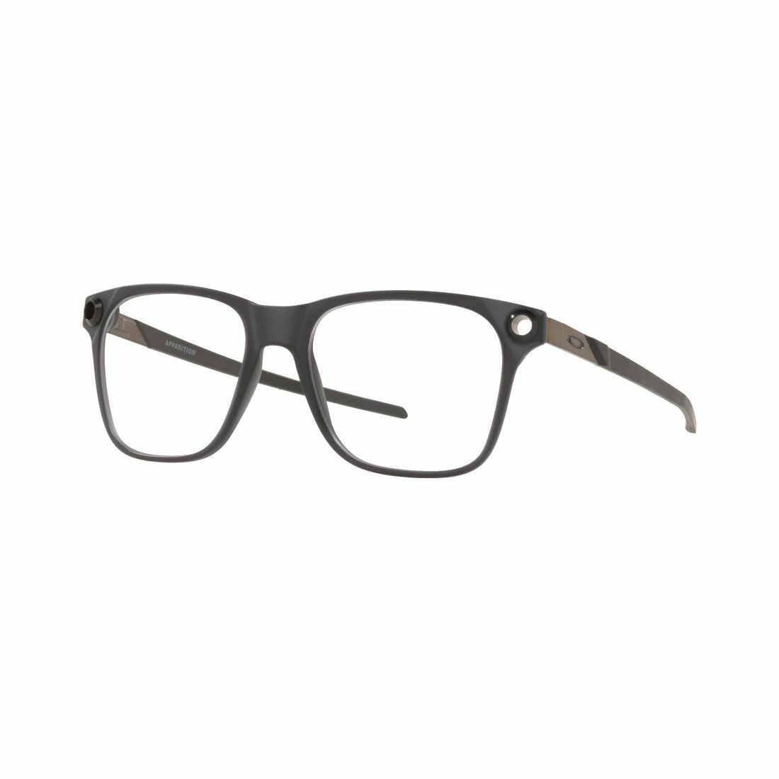 Oakley OX8152-0253 Apparition eyeglasses in satin grey smoke, featuring a square shape and lightweight plastic frame.