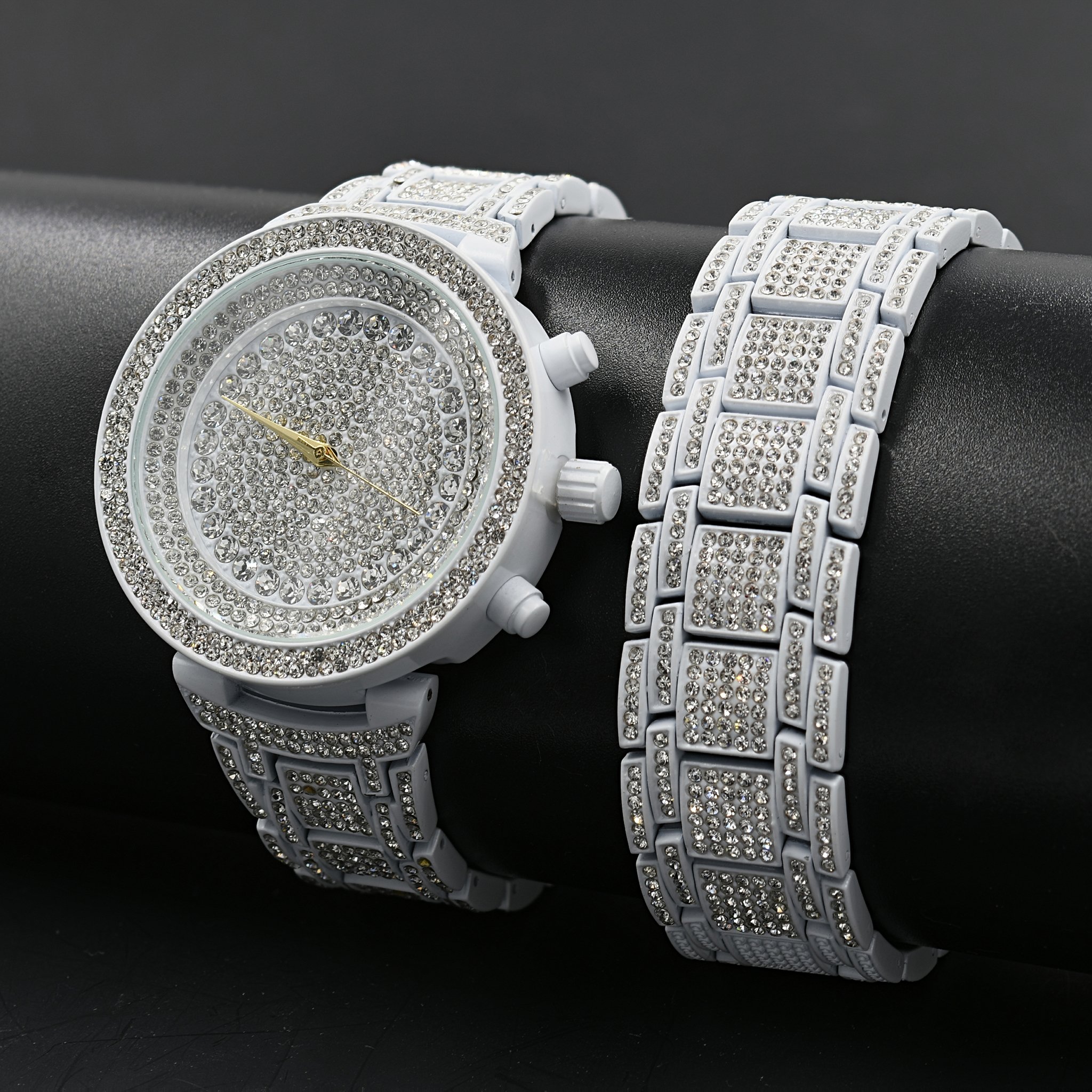 Opulent Ultra Bling Watch Set featuring a luxurious iced-out design with a matching bracelet, showcasing elegance and style.