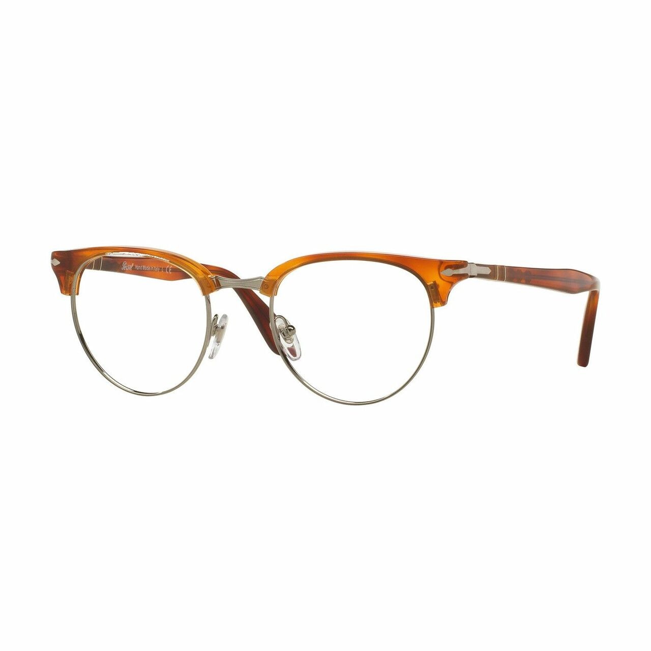 Persol PO8129V-96 Terra di Sienna Browline Unisex Plastic Eyeglasses showcasing a stylish clubmaster design.