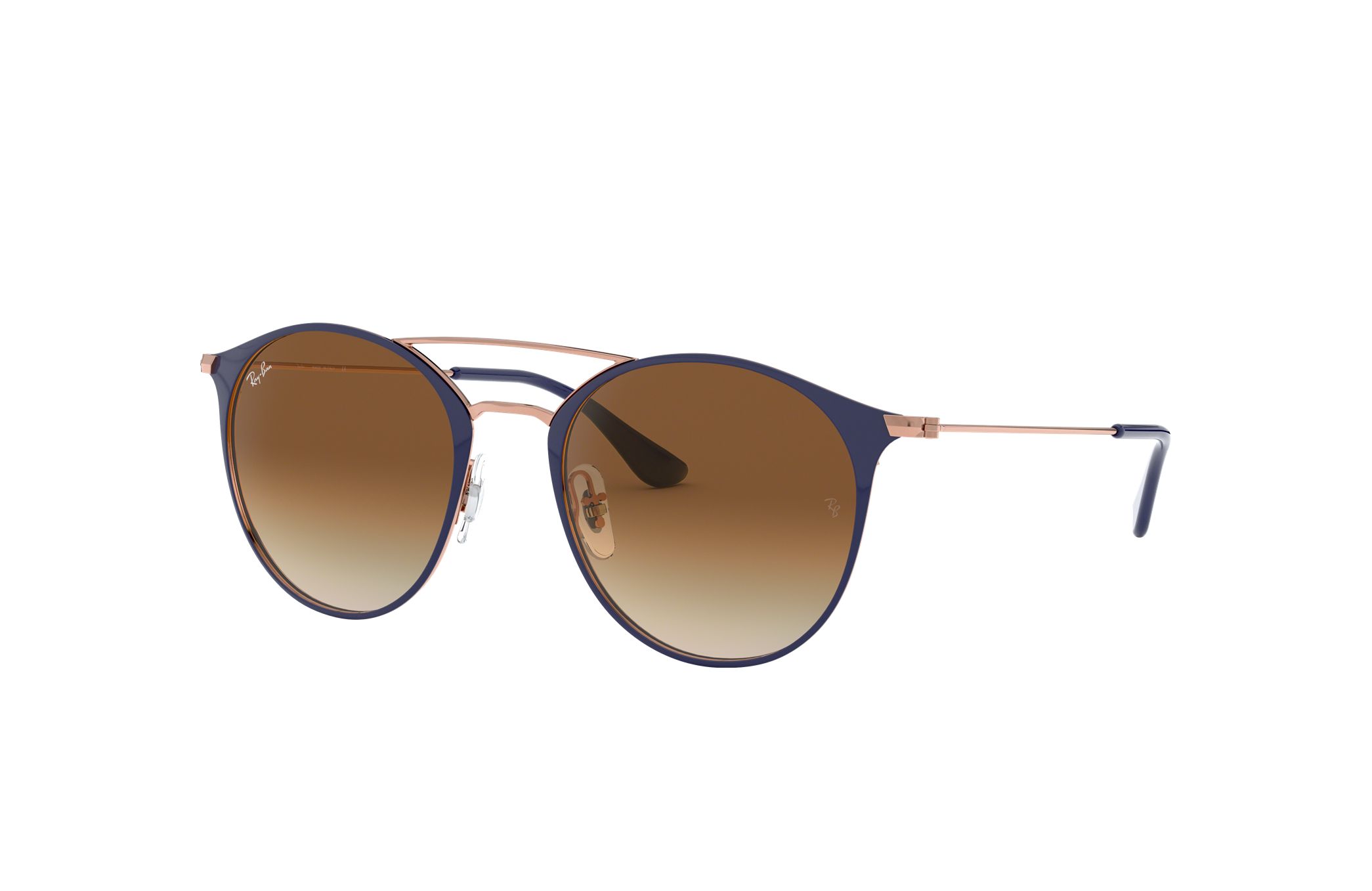 Ray-Ban RB3546-917551 unisex polished dark blue round sunglasses with light brown lenses, showcasing a stylish and modern design.