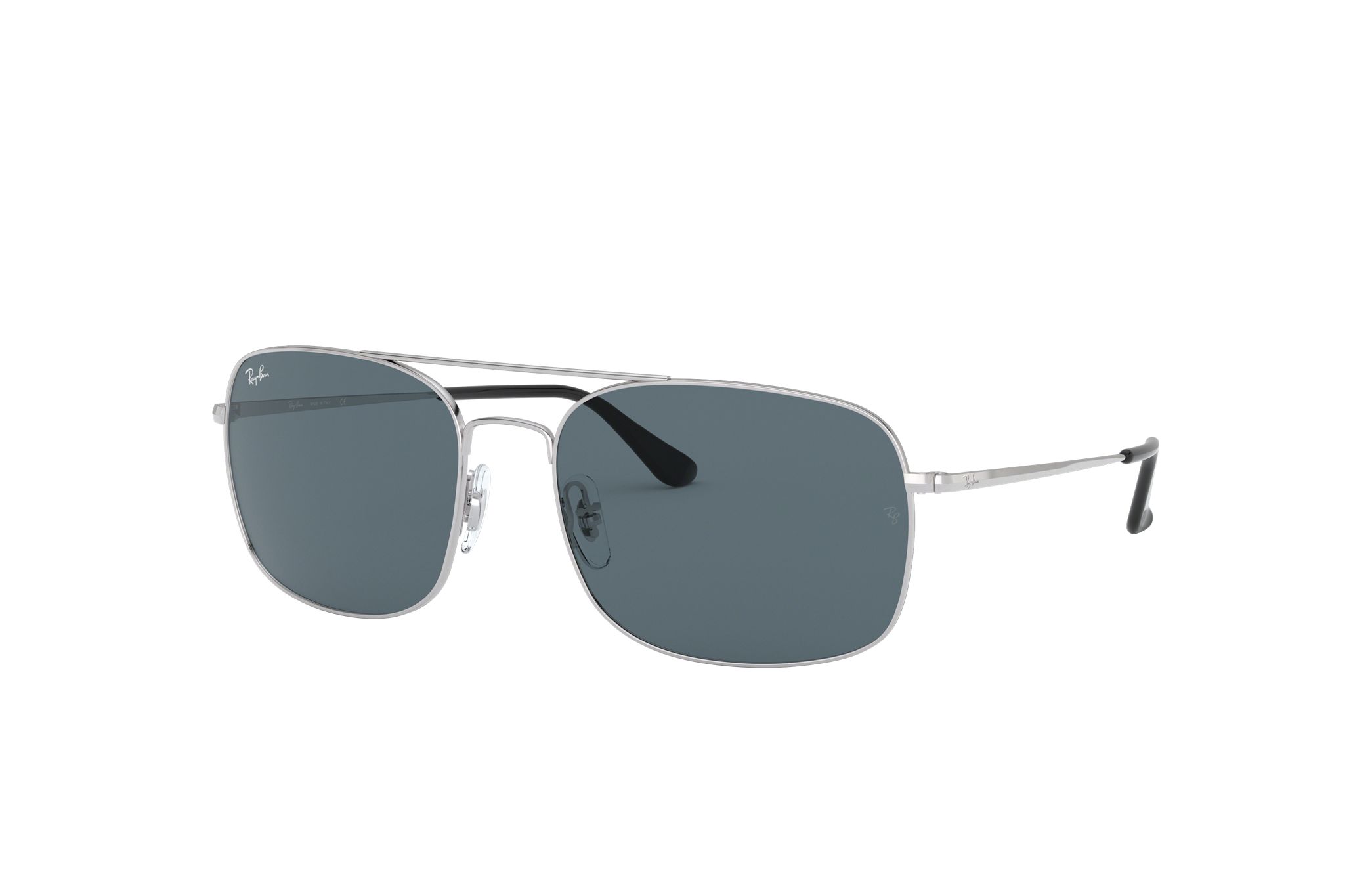 Ray-Ban RB3611-003/R5 unisex polished silver square sunglasses with blue lenses, showcasing a stylish and durable design.