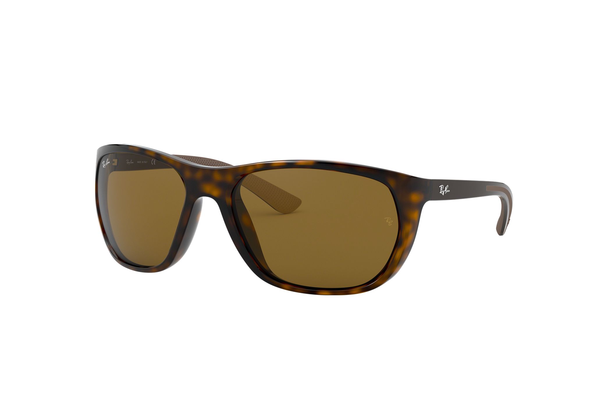 Ray-Ban RB4307-710/73 Unisex sunglasses featuring a Havana square frame and dark brown lenses, made from durable acetate material.
