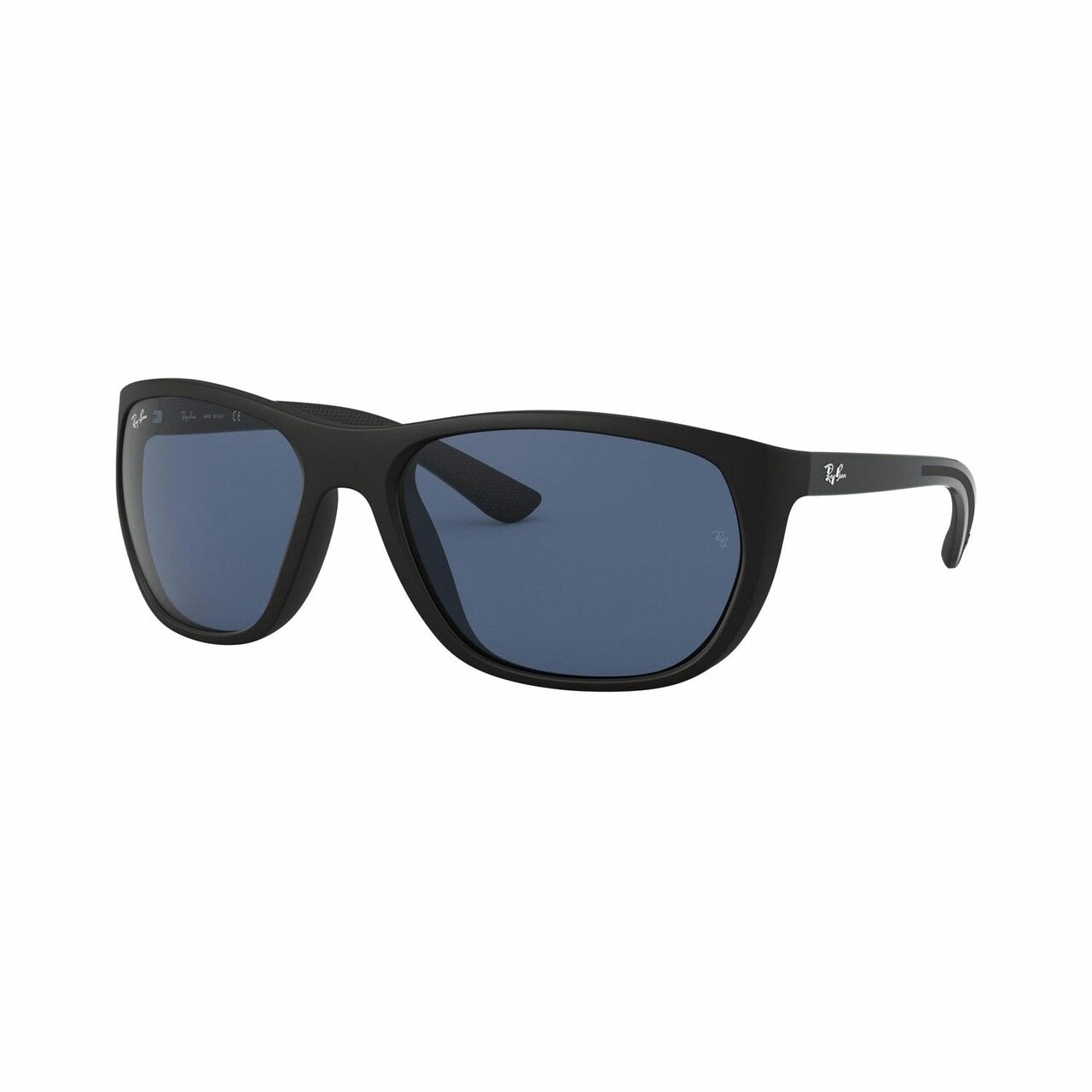 Ray-Ban RB4307-601S80 Black Square Sunglasses with Dark Blue Classic Lens, featuring a durable nylon frame and flexible rubber temples.