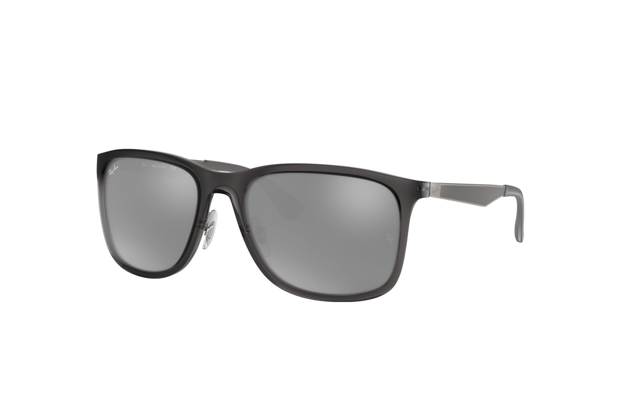 Ray-Ban RB4313-637988 unisex sunglasses featuring a matte grey square frame and grey lenses, ideal for stylish sun protection.
