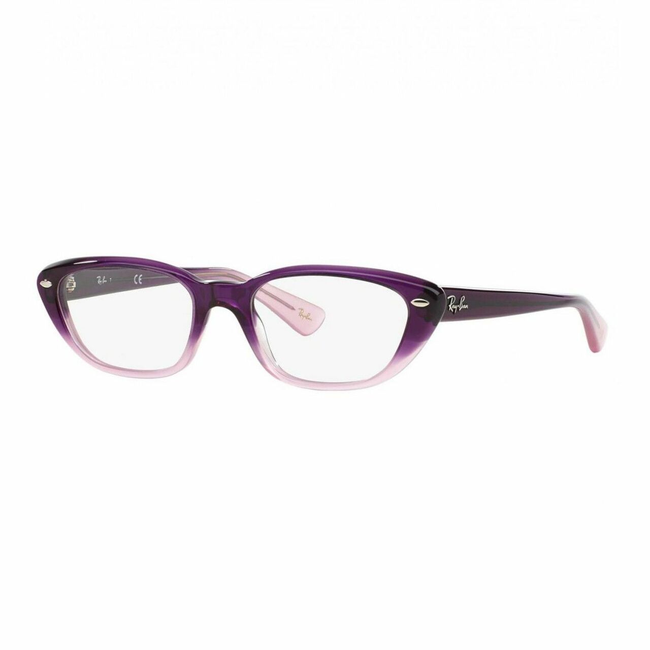 Ray-Ban RB5242-5071 Purple Transparent Cat Eye Women's Plastic Eyeglasses with stylish design and durable frame.