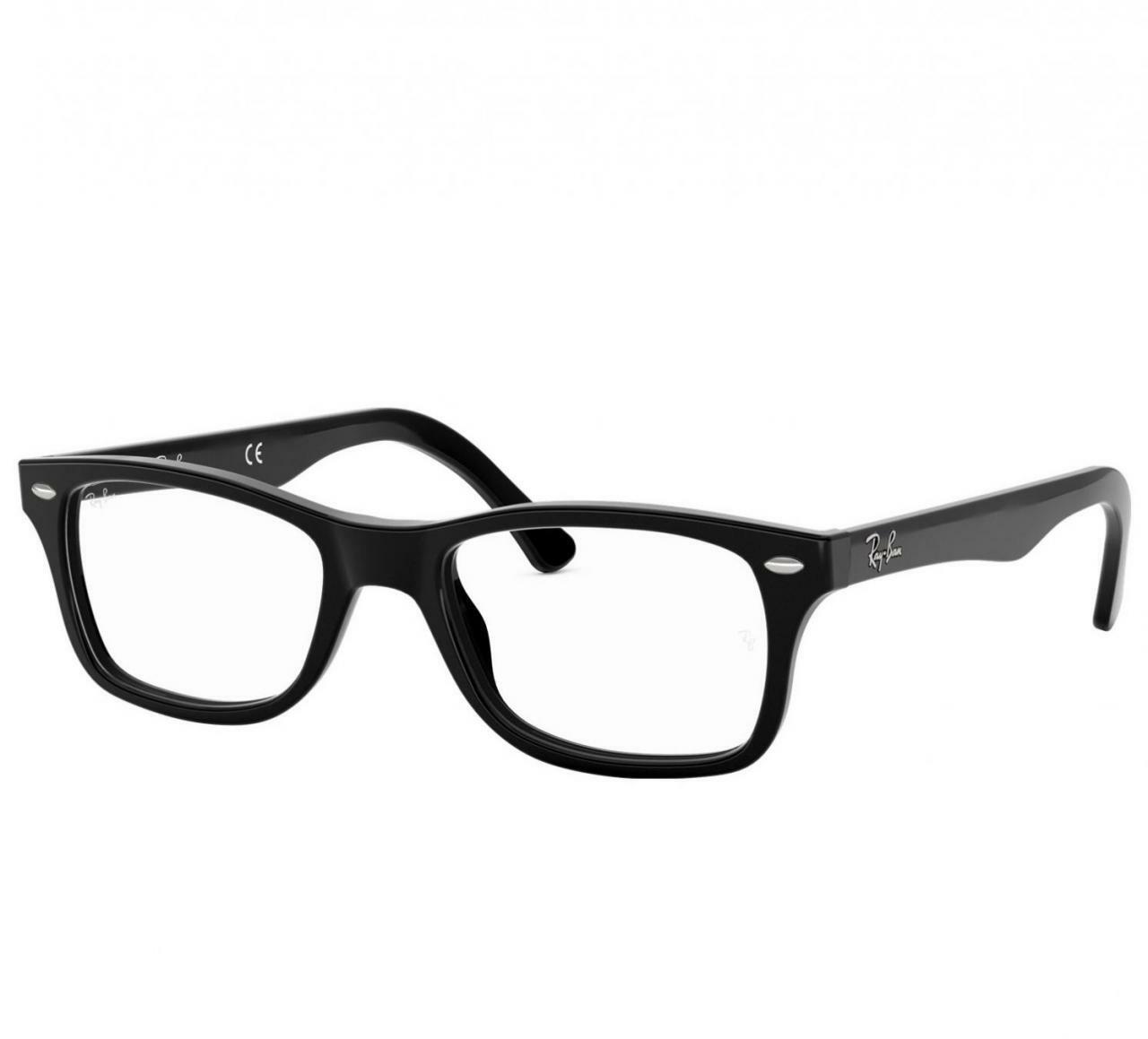 Ray-Ban RB5228 2000 Black Full Rim Frame Rectangular Eyeglasses with demo lens, showcasing a sleek black design.