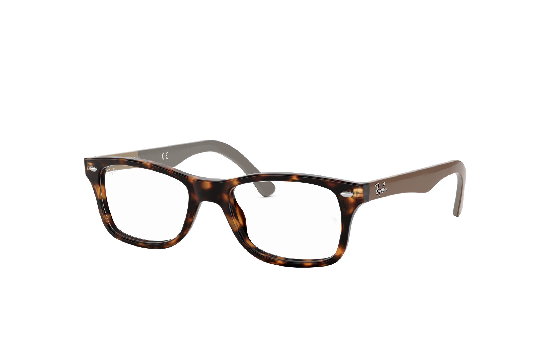 Ray-Ban RB5228-5545 Gloss Tortoise Square Acetate Optical Eyeglasses with 53mm lens, showcasing stylish design and quality craftsmanship.