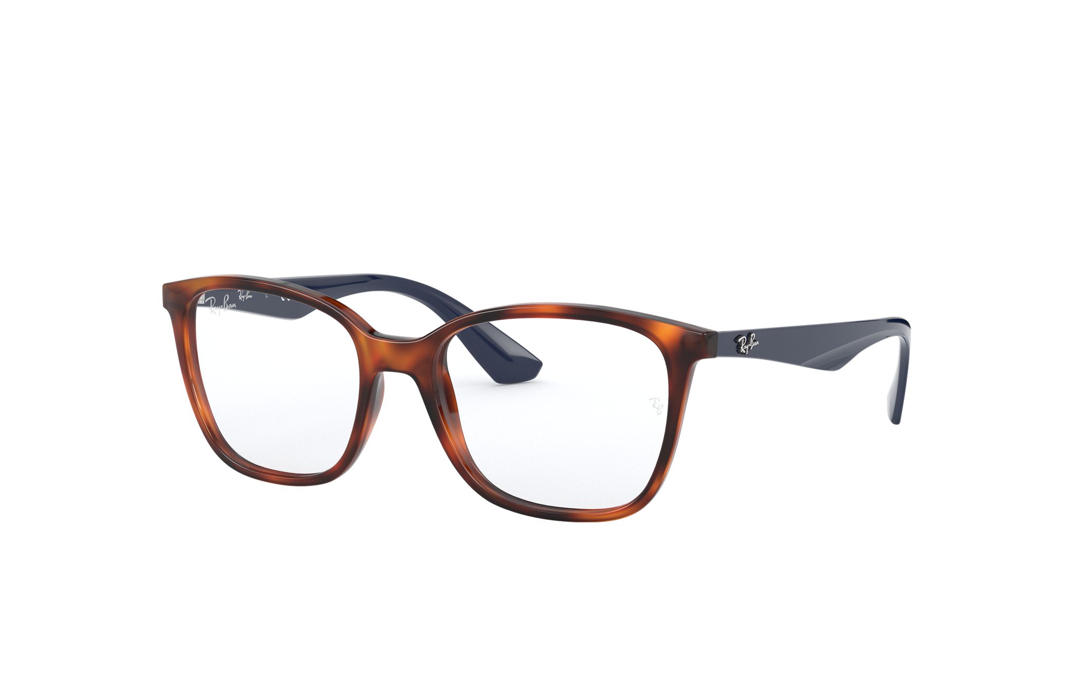Ray-Ban RB7066-5585 Nylon Gloss Tortoise 54mm Lens Optical Eyeglasses showcasing a stylish square frame in a glossy tortoise finish.