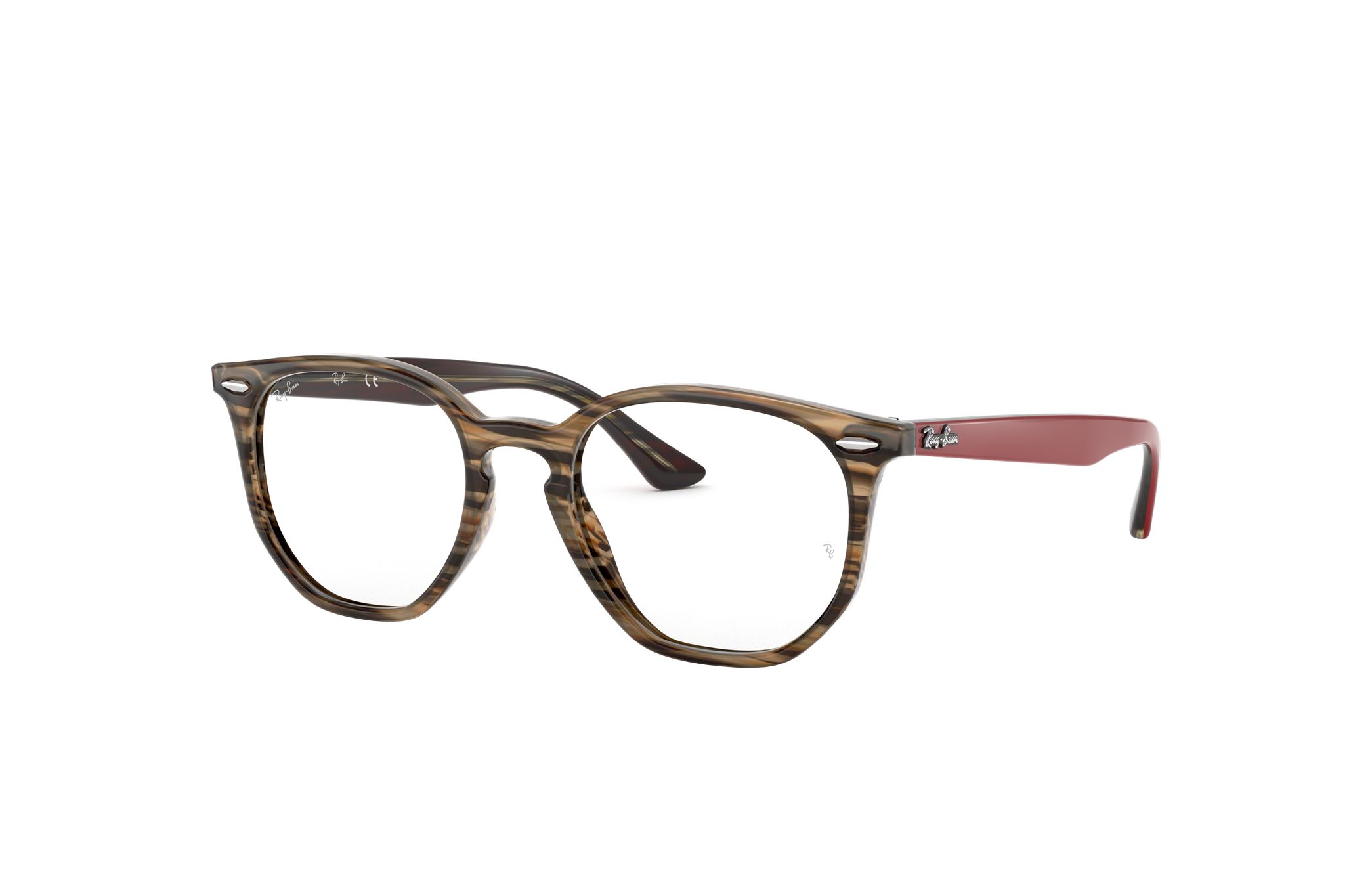 Ray-Ban RB7151-5802 Unisex Acetate Matte Brown Eyeglasses with irregular frame and 50mm demo lens.