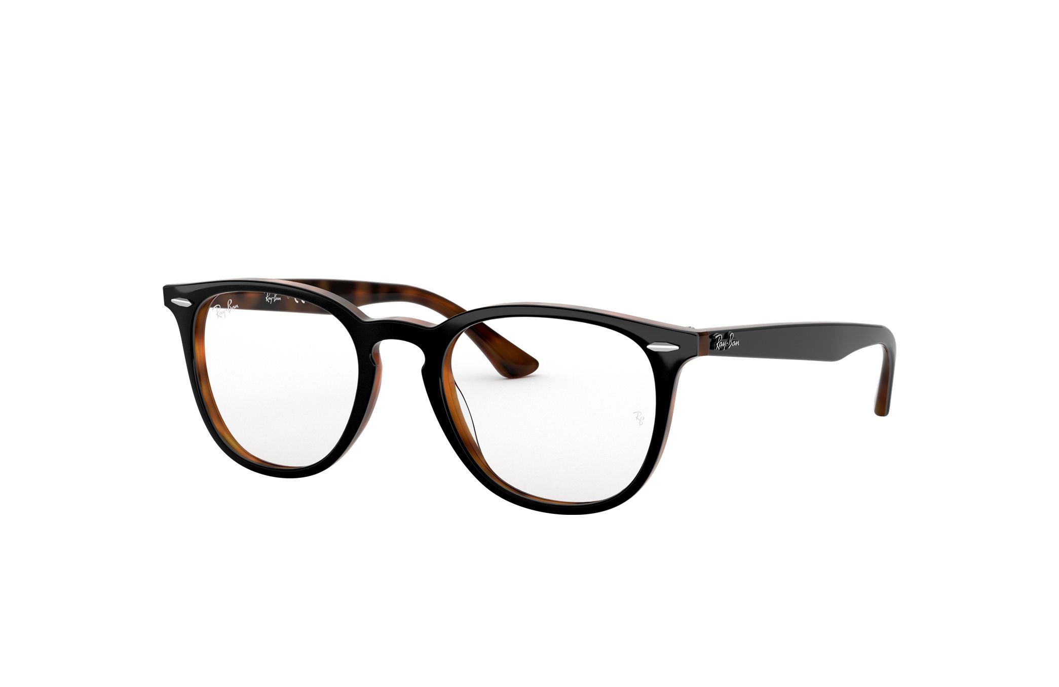Ray-Ban RB7159-5909 Gloss Black Phantos eyeglasses with Tortoise interior, showcasing a stylish and modern design.