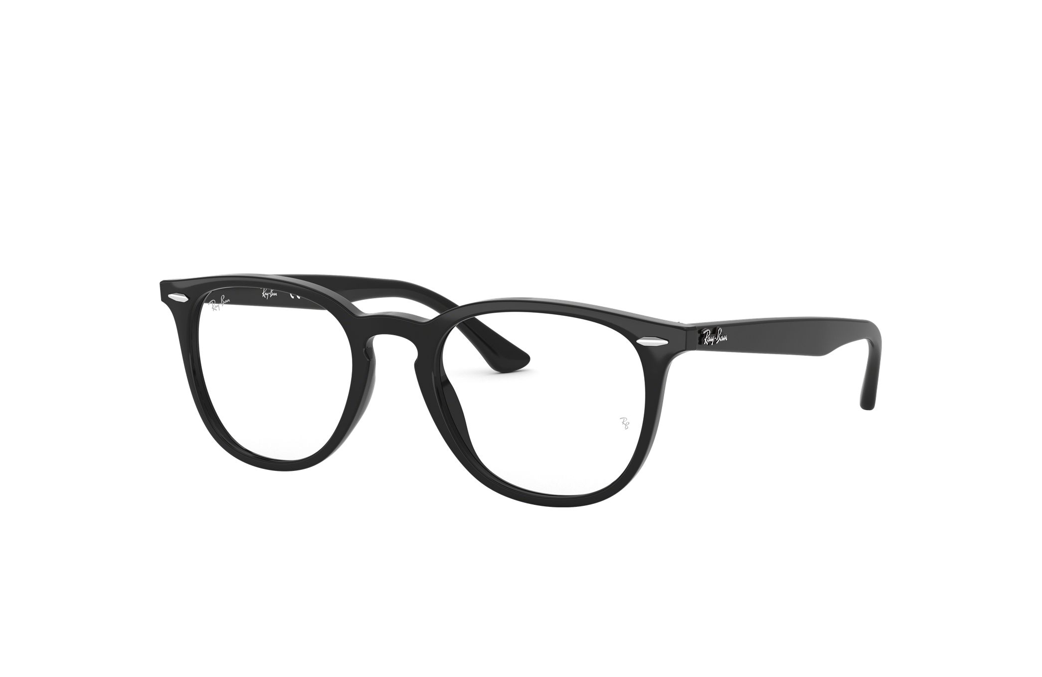 Ray-Ban RB7159F-2000 Unisex Gloss Black Phantos Optical Eyeglasses with 52mm lens, showcasing a stylish semi-round frame.