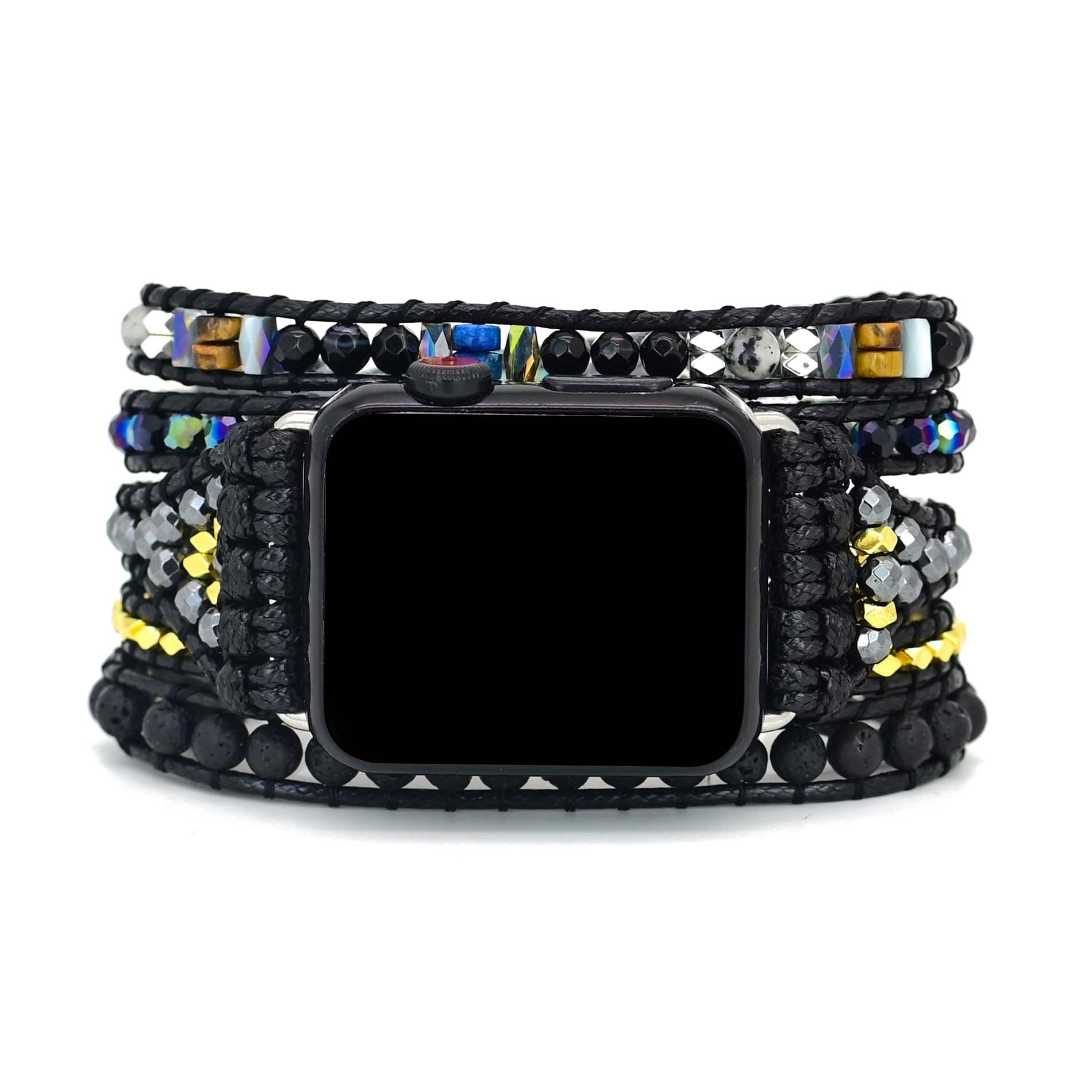 Retro woven watch band featuring natural stone beads in a stylish design, suitable for unisex wear.