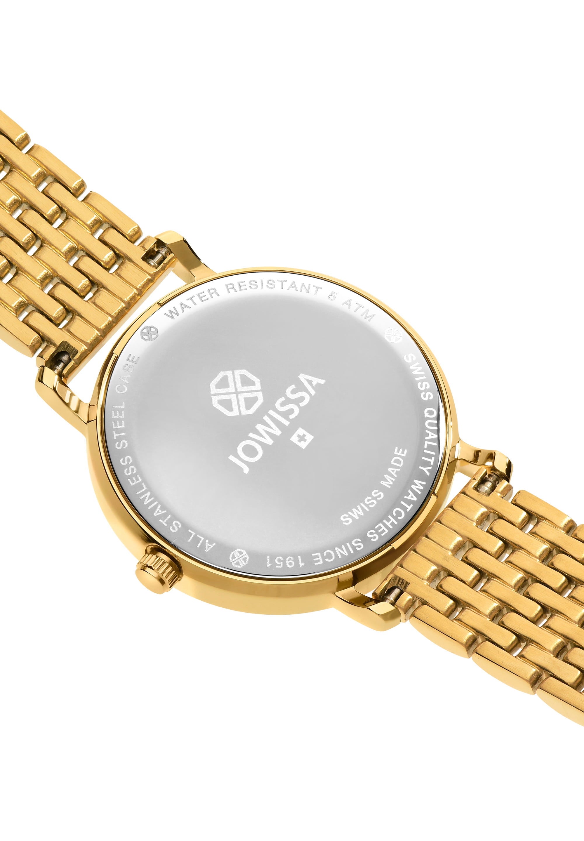 Roma Swiss Ladies Watch J2.287.M featuring a gold-plated bracelet and sunray dial, showcasing Roman numerals and a luxurious design.