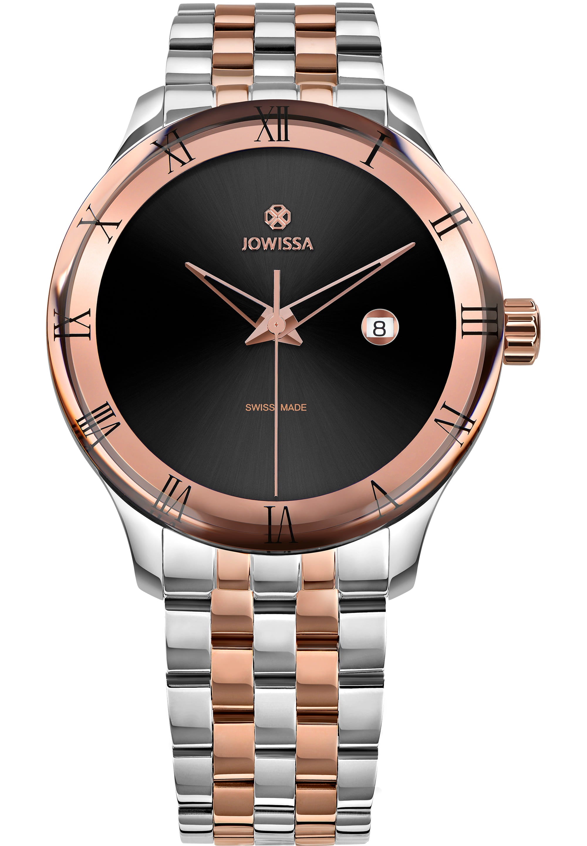 Romo Swiss Men's Watch J2.234.L featuring a stainless steel case and bracelet with a shiny sunray dial.