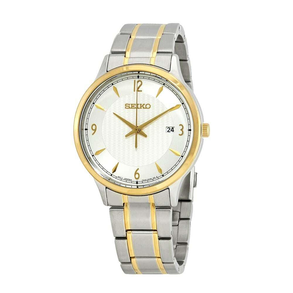 Seiko SGEH82P1 Classic Two Tone Stainless Steel Men's Quartz Watch with silver dial and stainless steel band.