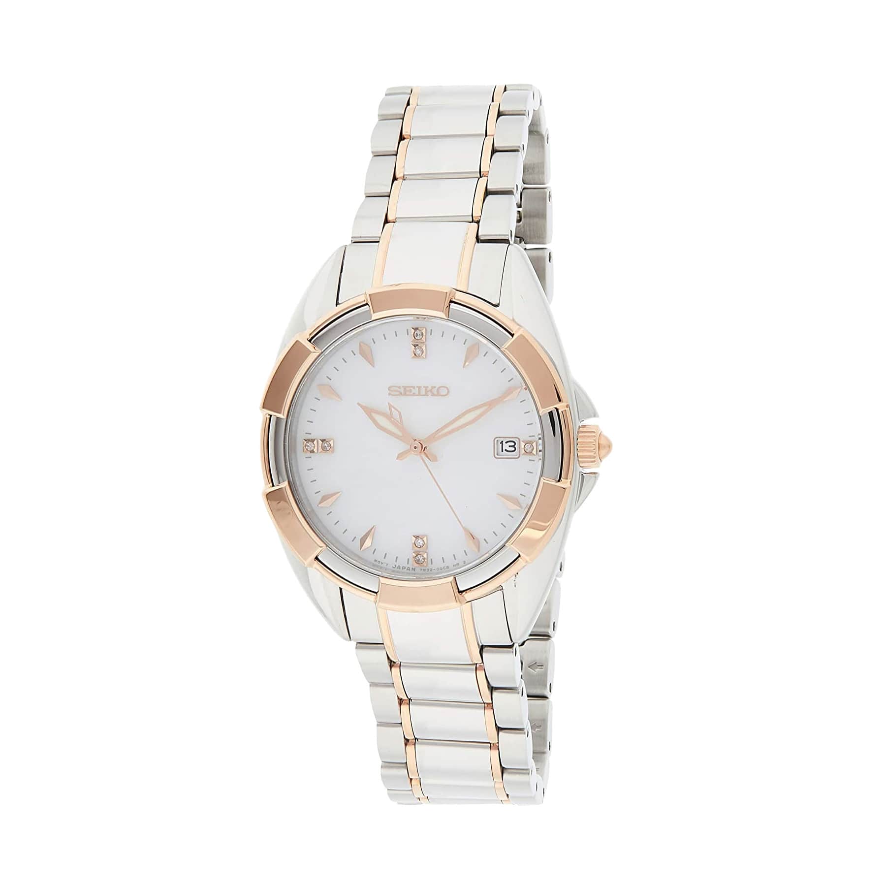 Seiko SKK888 Two Tone Diamond Accent Women's Watch with Mother of Pearl Dial and Stainless Steel Band