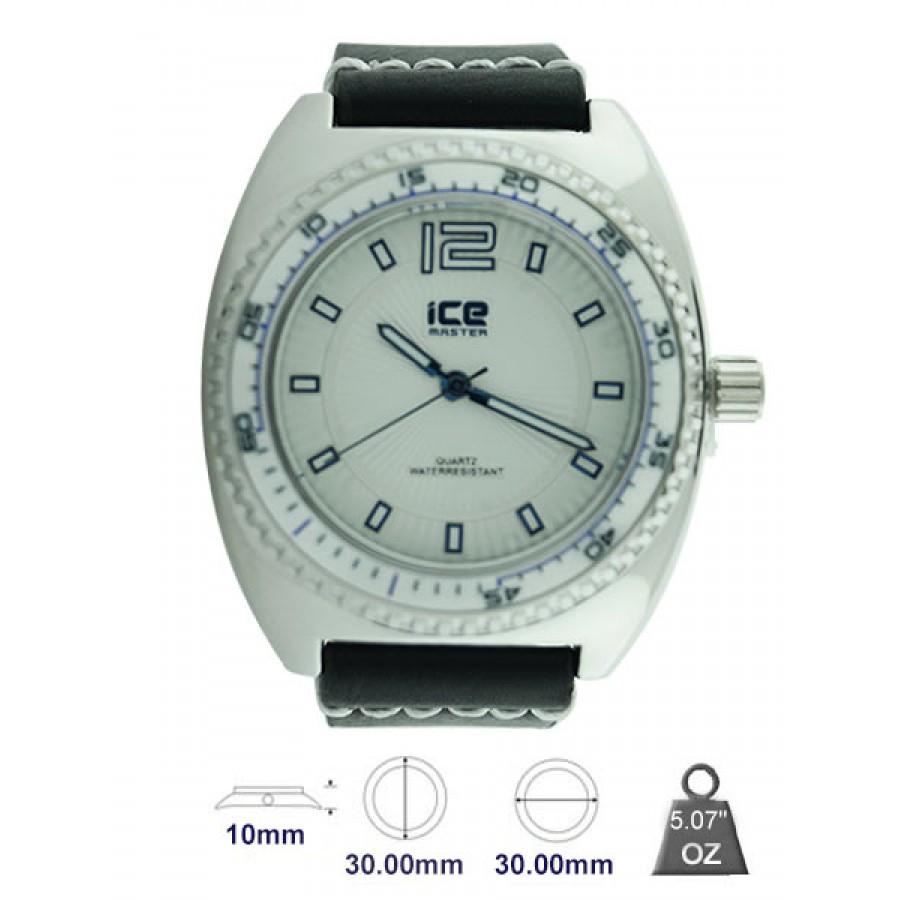 Silver dial watch with a black leather strap, showcasing a minimalist design and compact case.