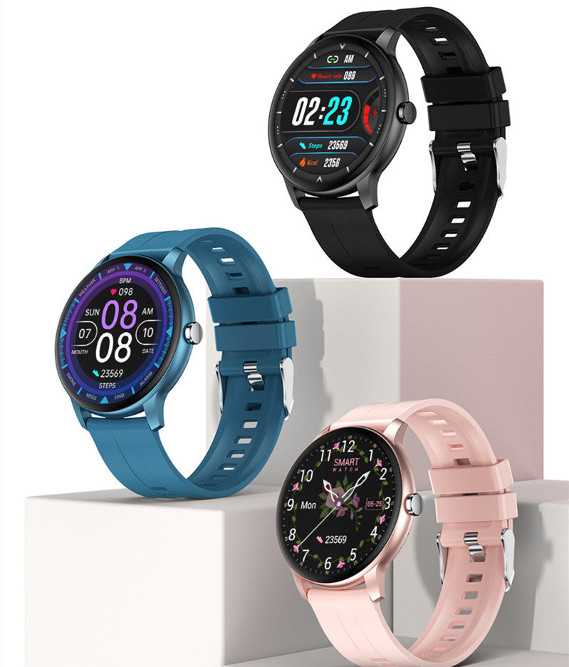 Smart Watch with Bluetooth calling, heart rate detection, and customizable dial, featuring a sleek design and silicone wristband.
