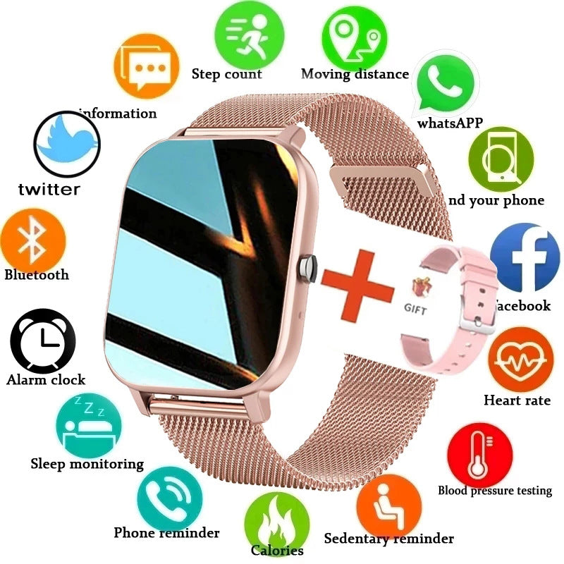 Smart Watch with heart rate and blood pressure monitoring features, showcasing a vibrant color screen and sleek design.